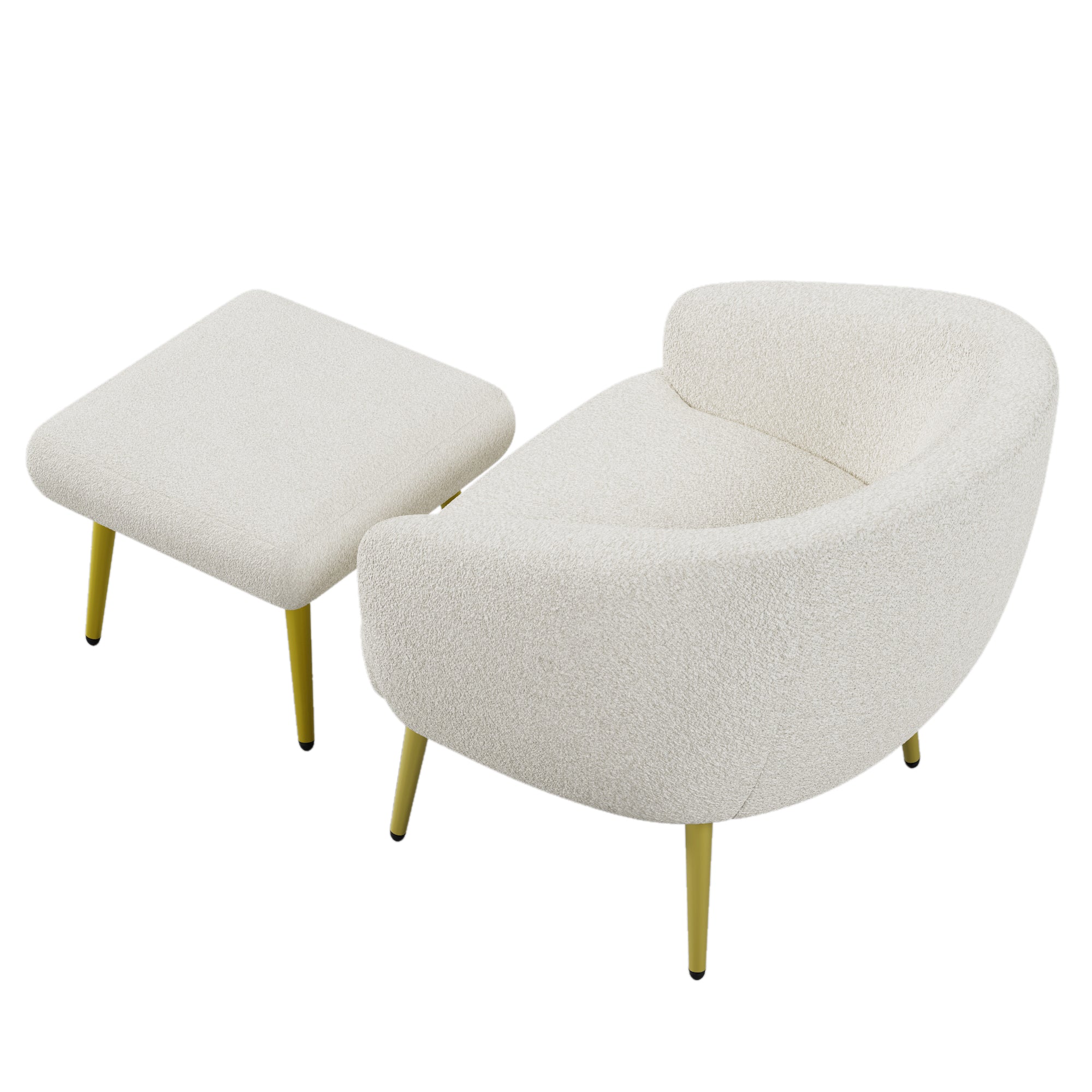 Logidon Modern Sherpa Upholstered Chair with Footstool White Gold Legs