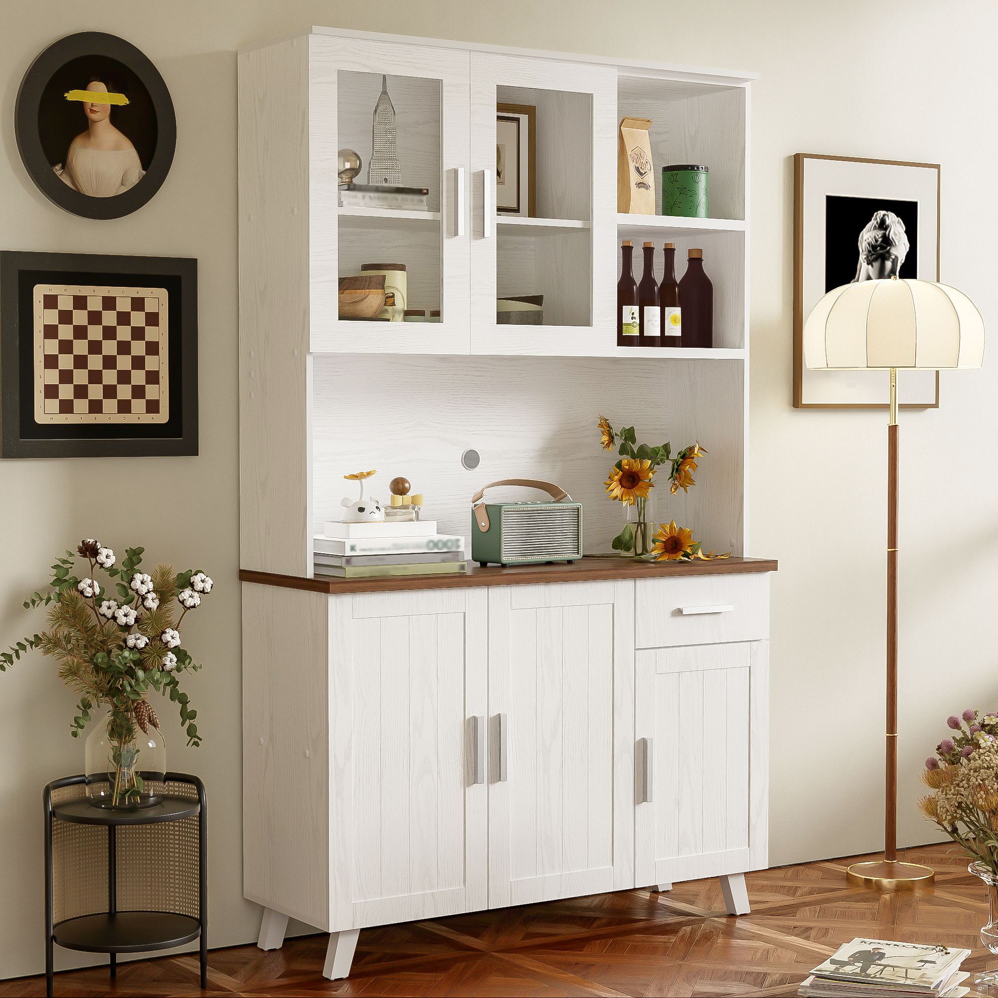 Logidon vitrinekast 114x40x190 cm witbruin landelijke stijl