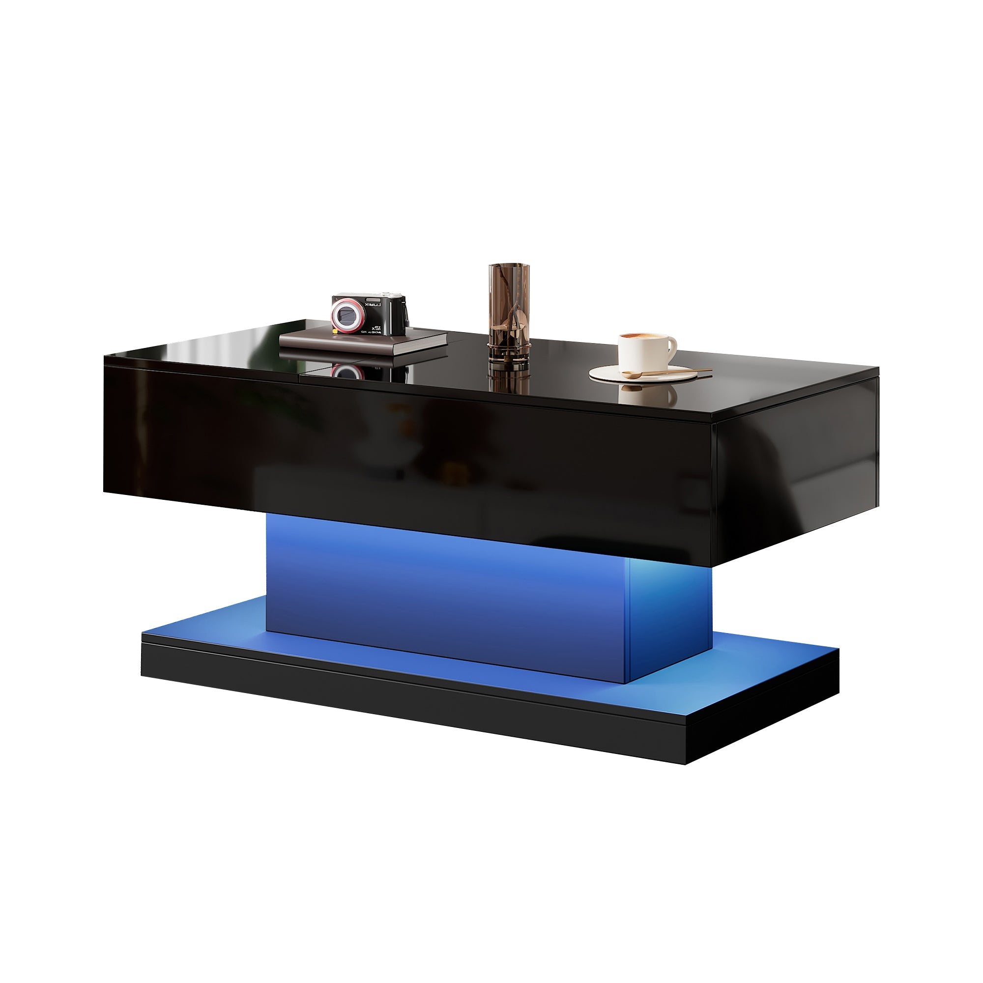 Logidon hoogglans liftsalontafel zwart 100x50x45 cm LED-verlichting