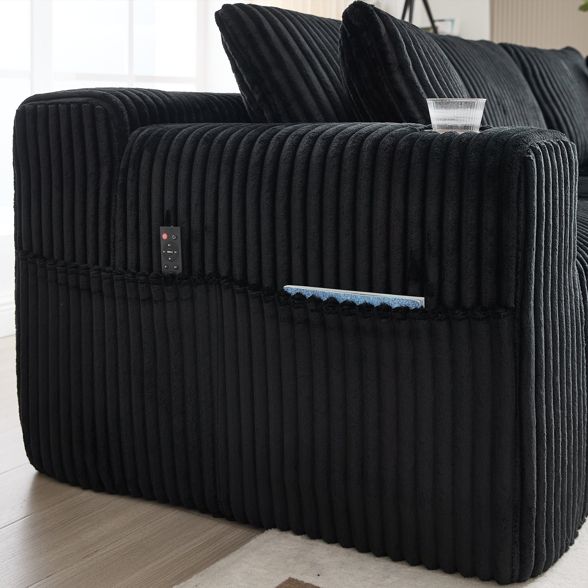 Logidon modulaire bankstel met chaise longue, 2-zitsbank, zwart corduroy