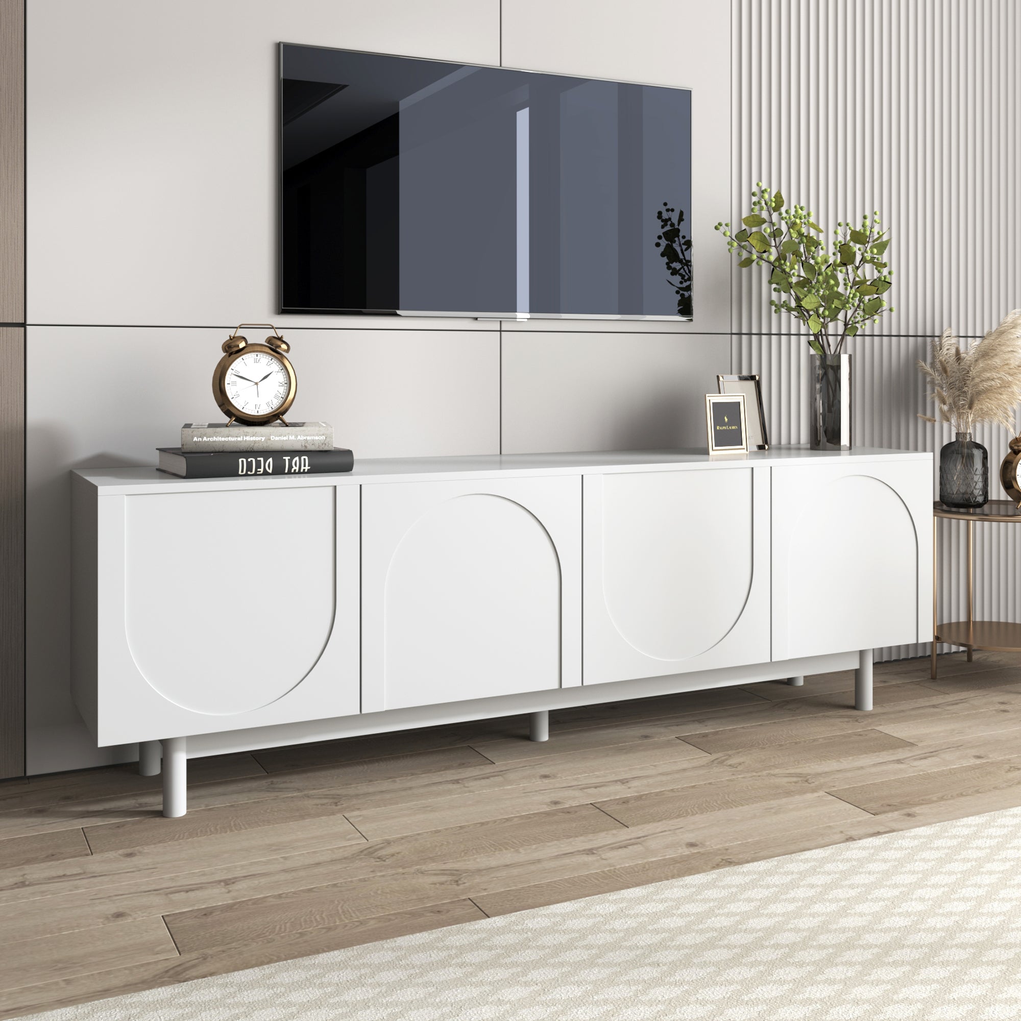 Logidon Lightweight lowboard TV furniture in luxury style white 175 cm