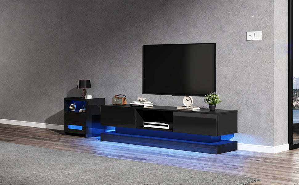Logidon Zwart Hoogglans TV-meubel 160 CM Met LED 2 Laden