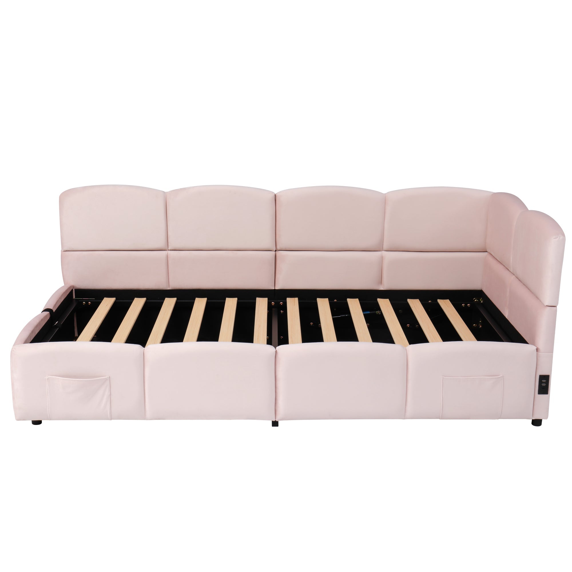 Logidon fluweel gestoffeerd bed roze 90x200 met lattenbodem en opbergruimte