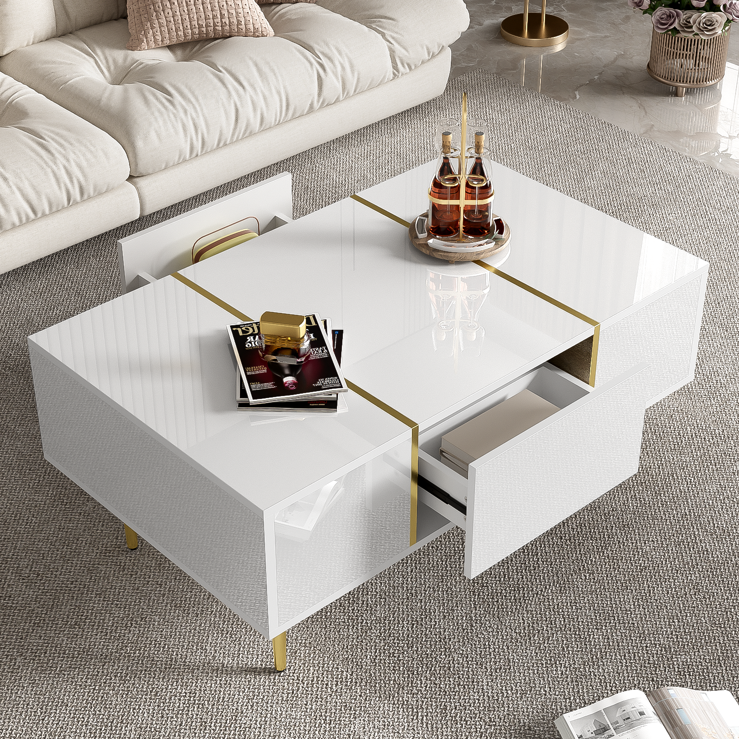 Logidon Witte Hoogglans Salontafel Met Twee Laden 100x60x41,5 cm