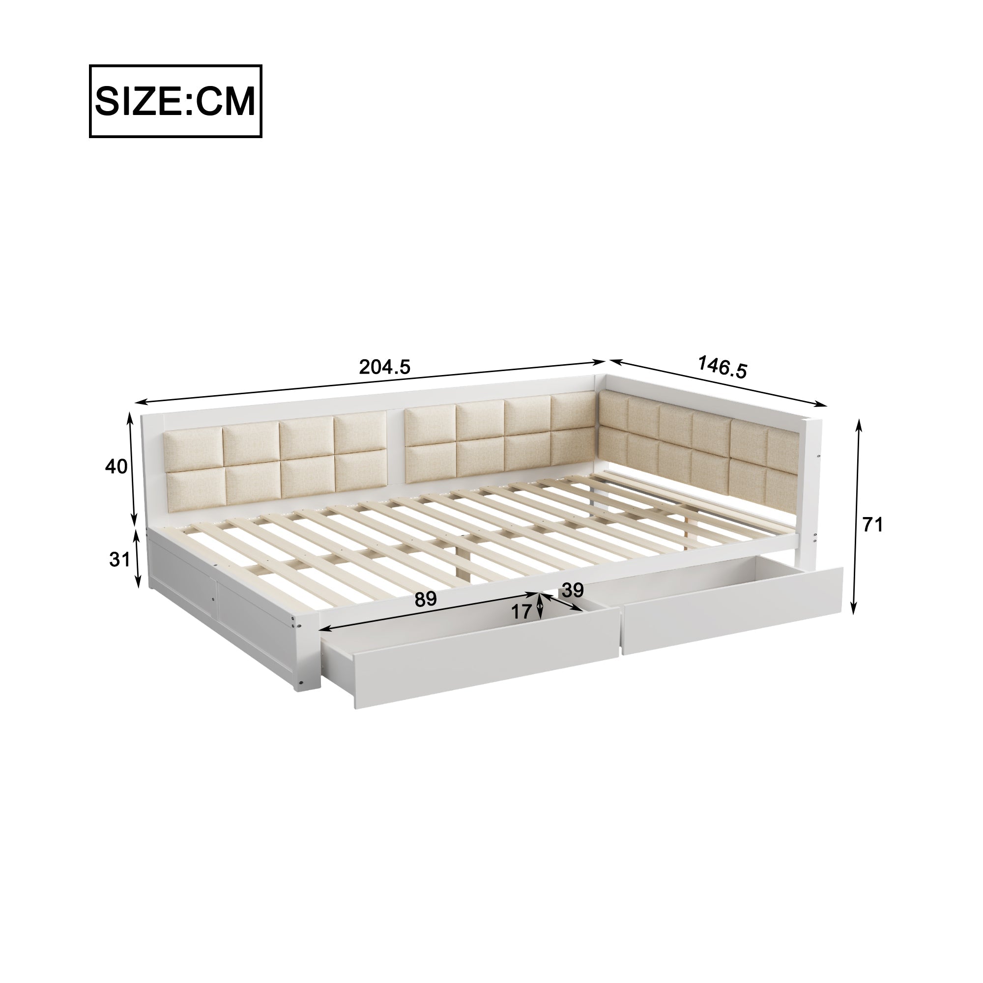 Logidon multifunctionele bedbank 140x200 wit met opbergruimte