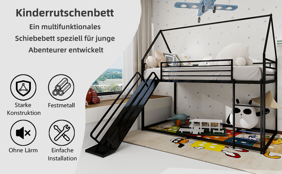 Logidon Twin over stapelbed met glijbaan Zwart