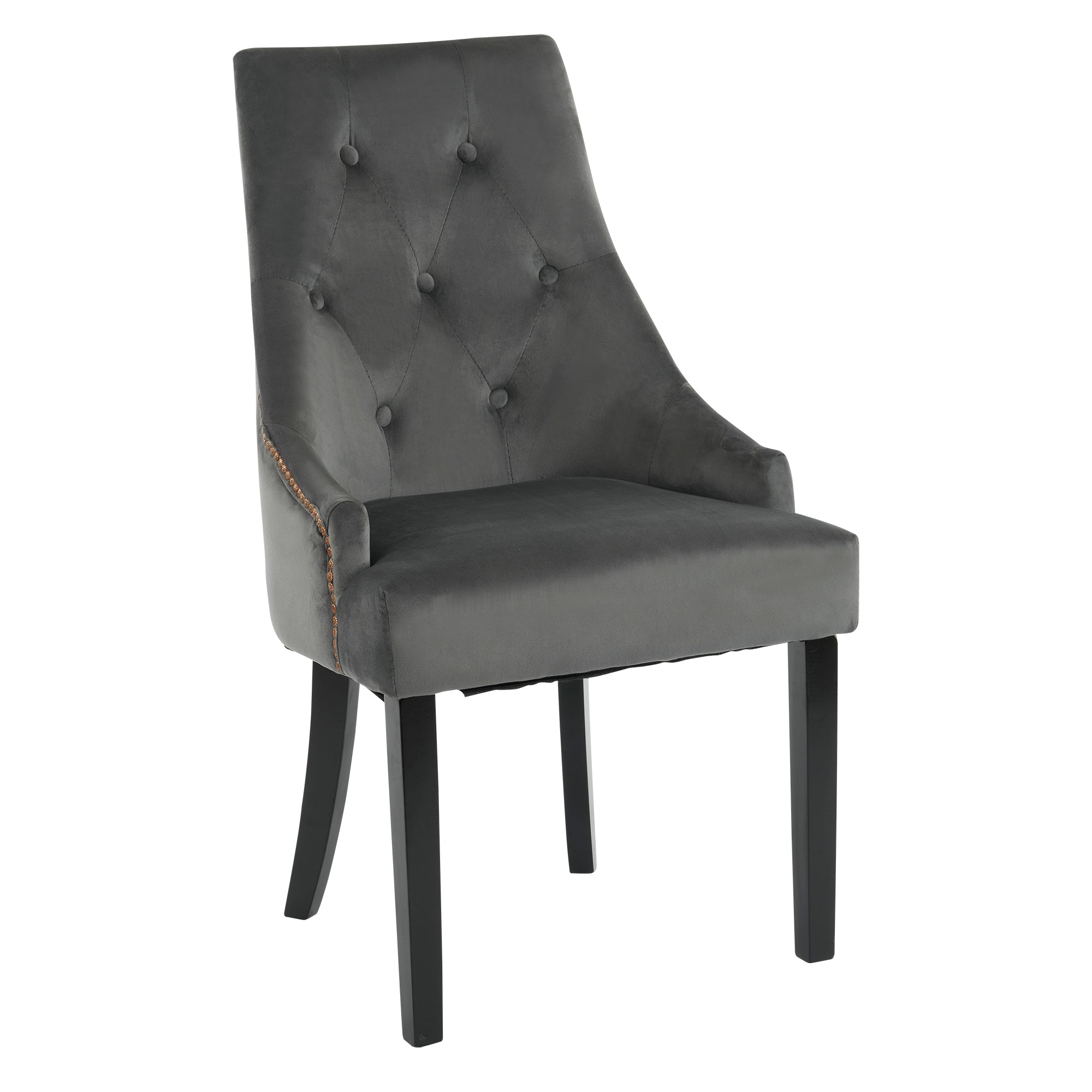 Logidon Set Of 2 Retro Dining Chairs With Round Buttons Velvet Gray