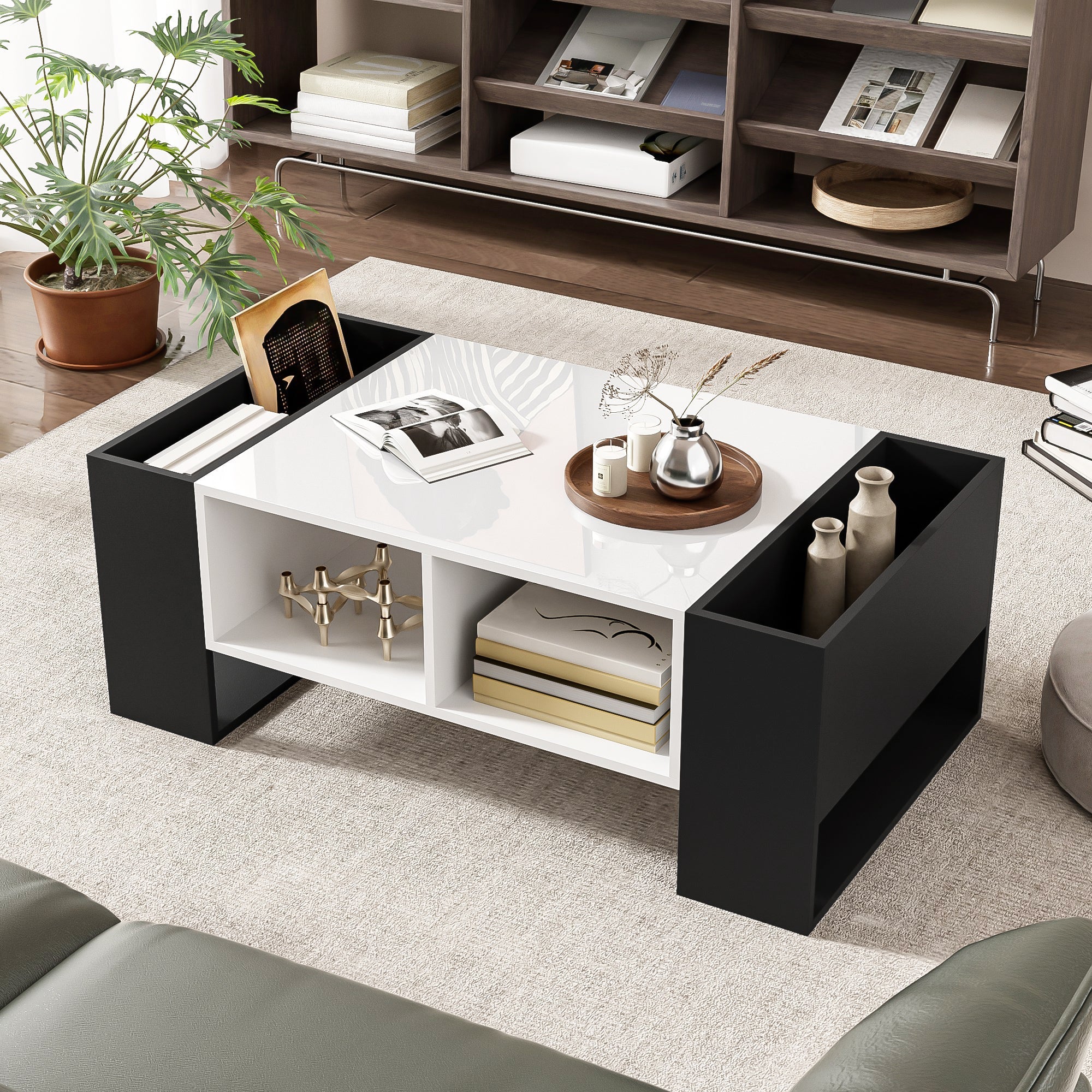 Logidon Moderne salontafel 105x60x40,5 cm hoogglans zwart en witte lade
