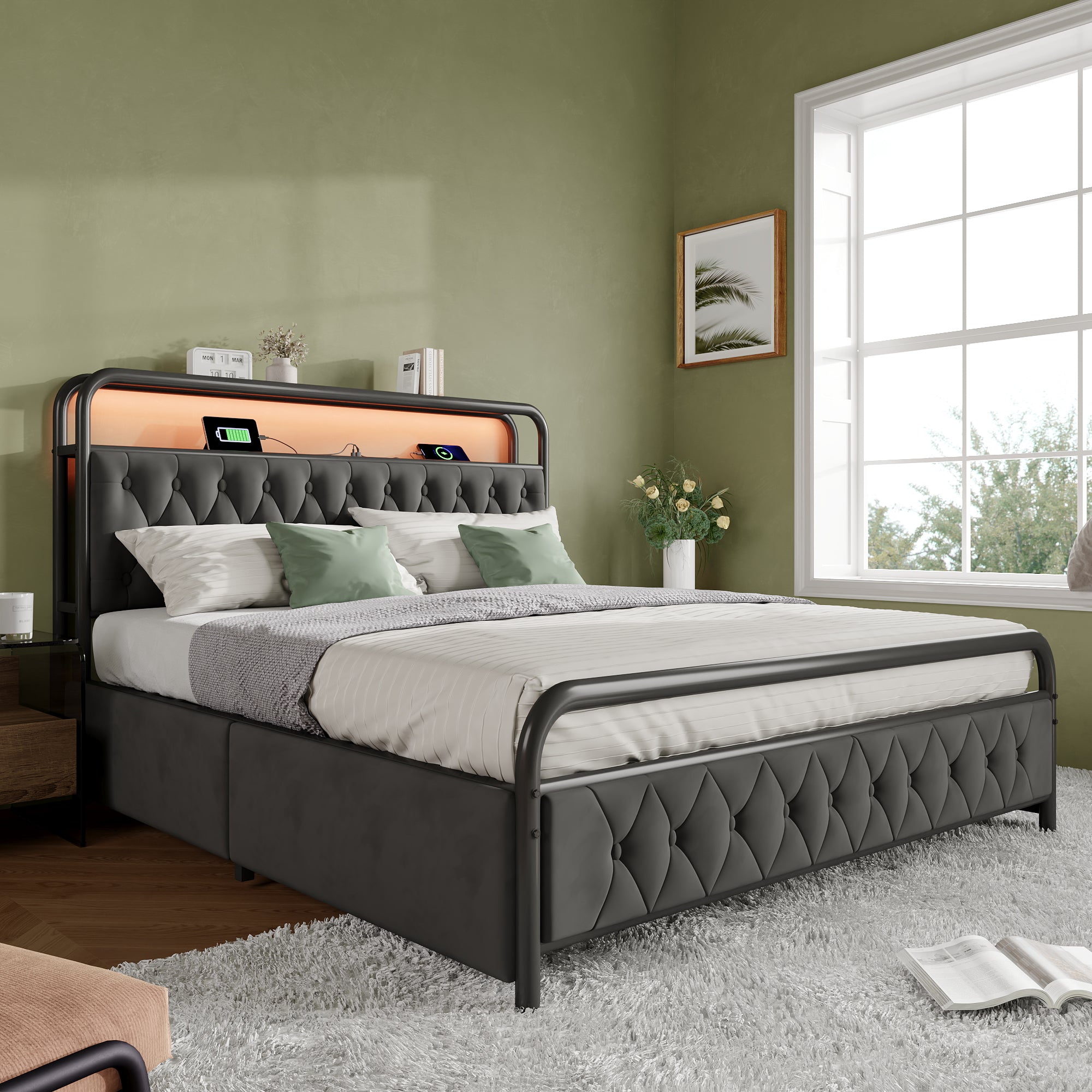 Logidon gestoffeerd bed 140x200 tweepersoonsbed met USB C oplaadfunctie fluweelgrijs