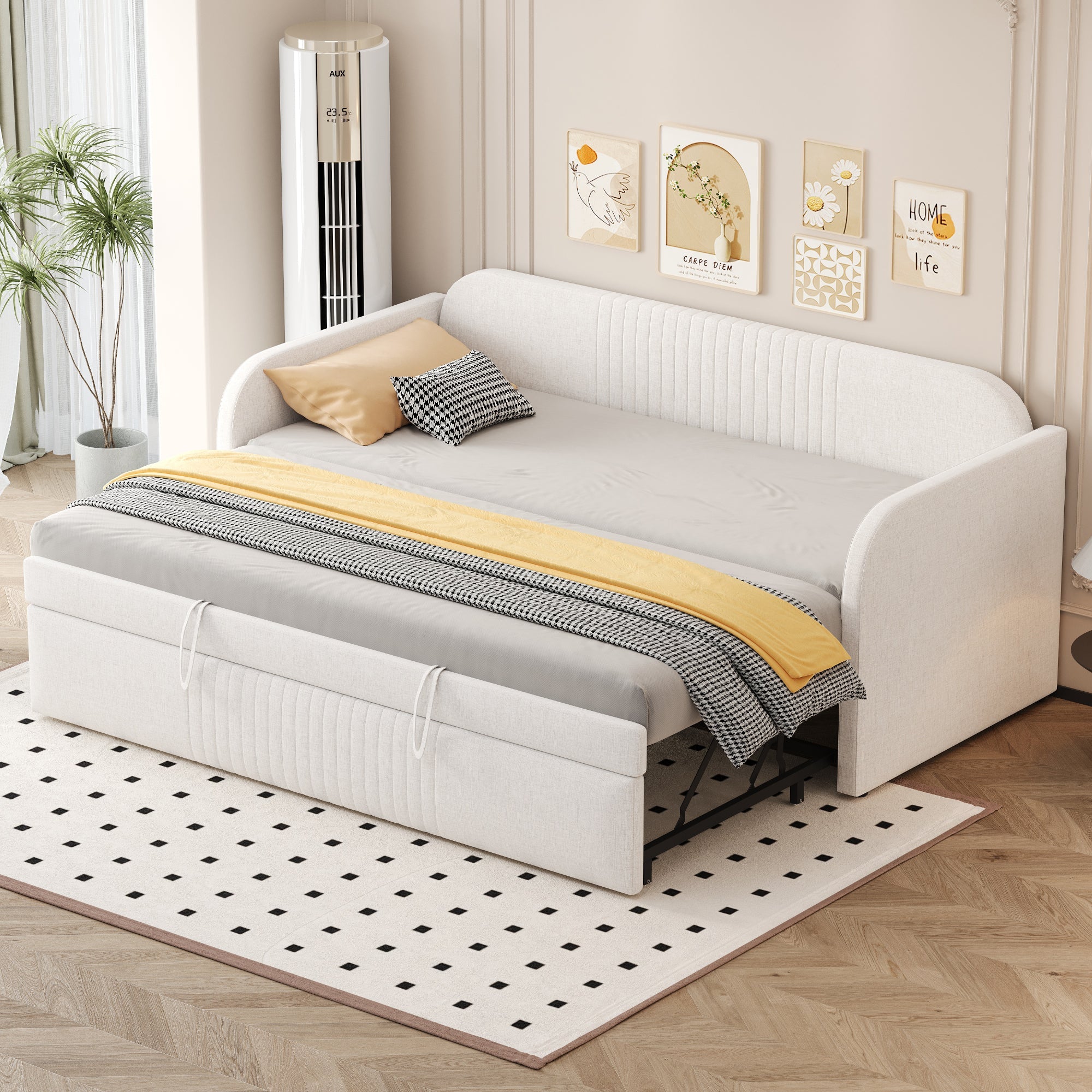 Logidon gestoffeerd bed slaapbank 90/180 lattenbodem beige