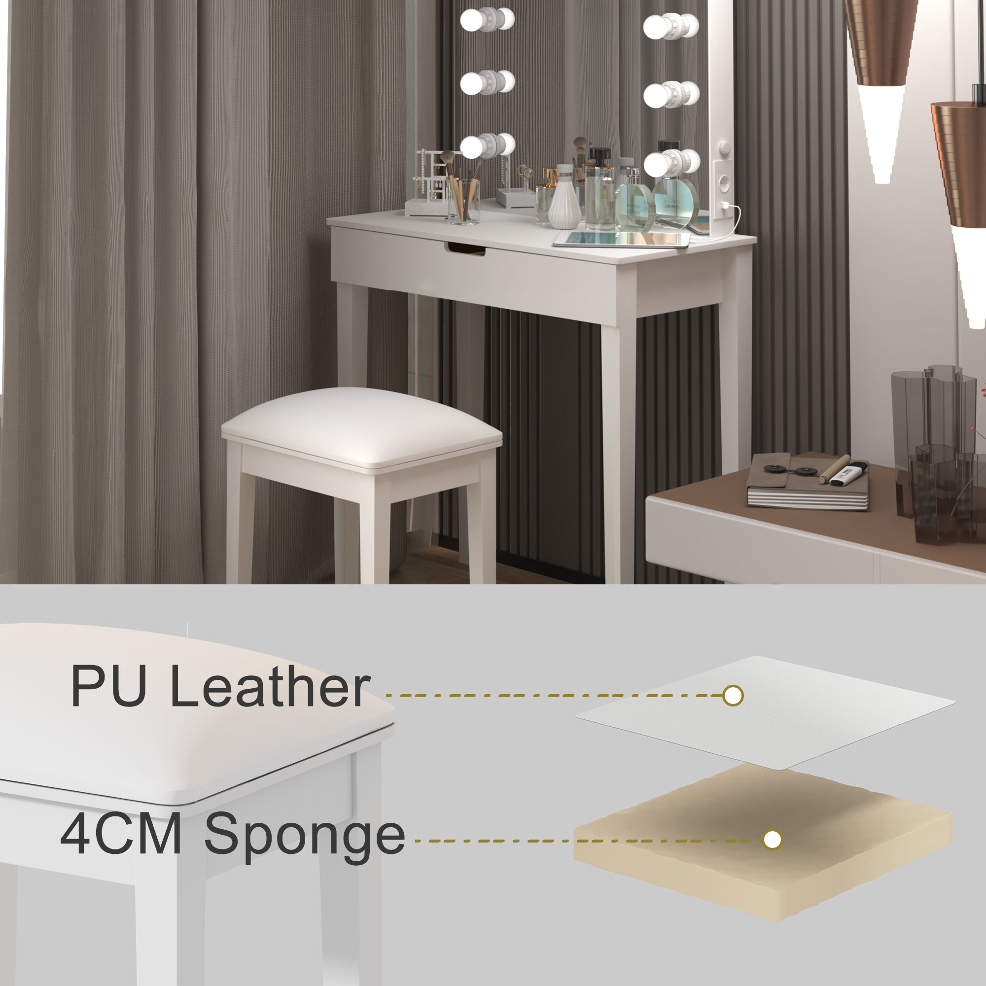 Logidon kaptafel met spiegel en stoel witte LED verlichting