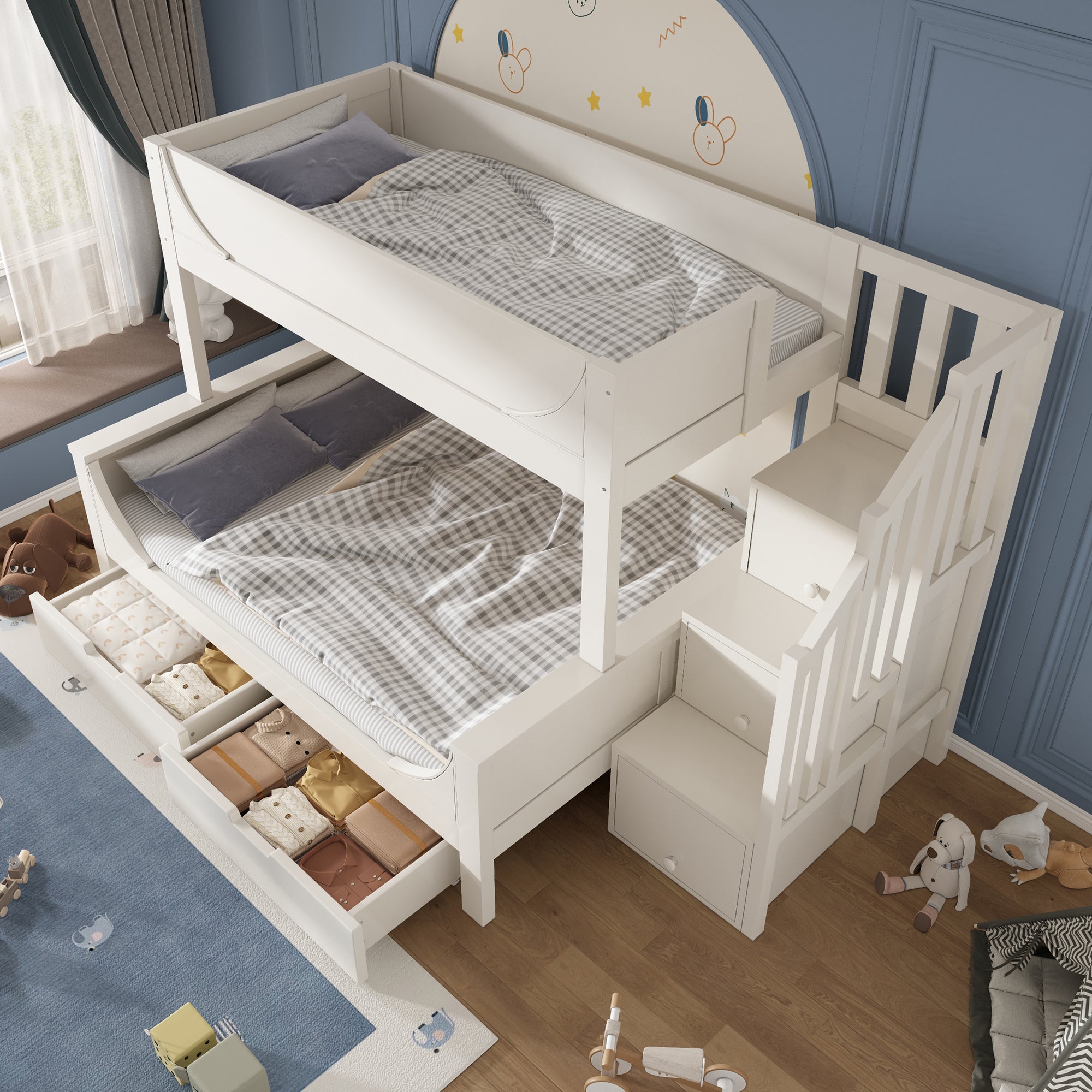 Logidon stapelbed kinderbed wit met ladderkast en lades