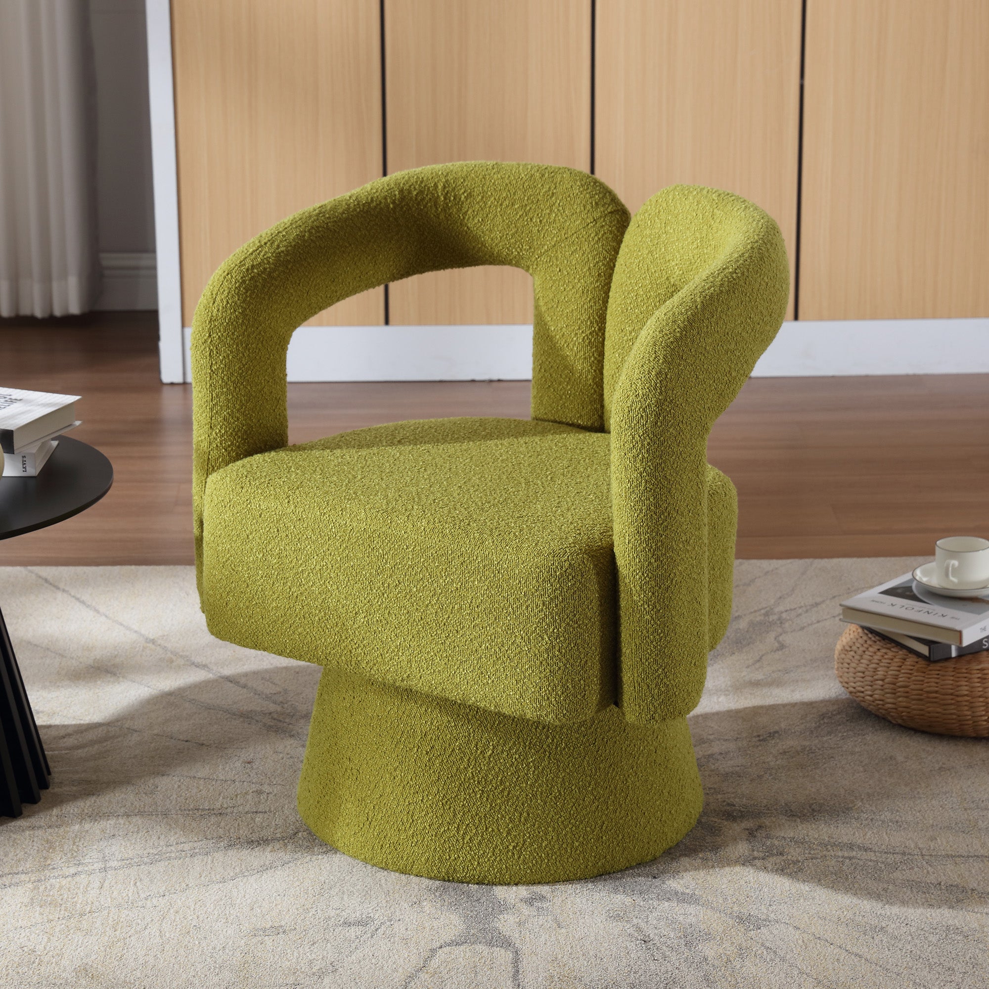 Logidon 360 degree swivel chair Boucle olive green accent chair