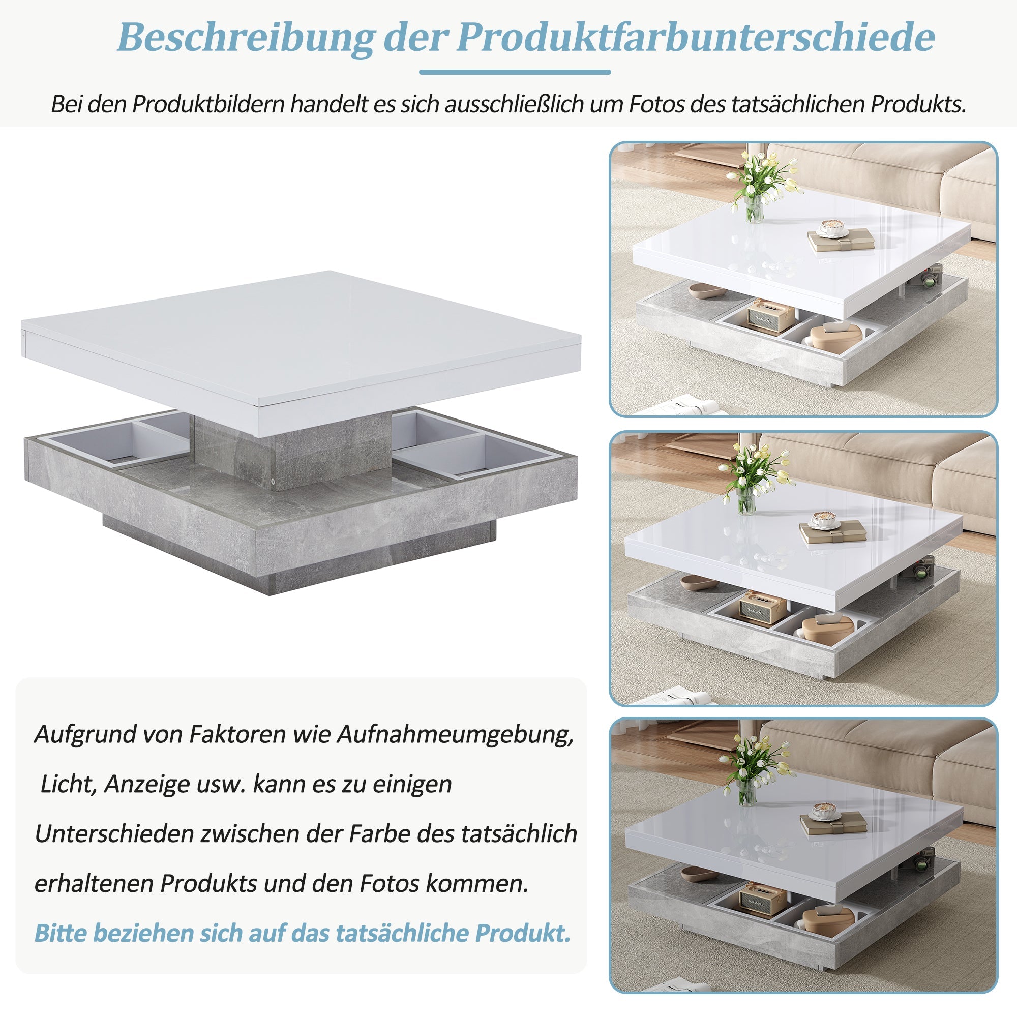 Logidon 360 graden draaibare salontafel 70x70x36 cm wit hoogglans