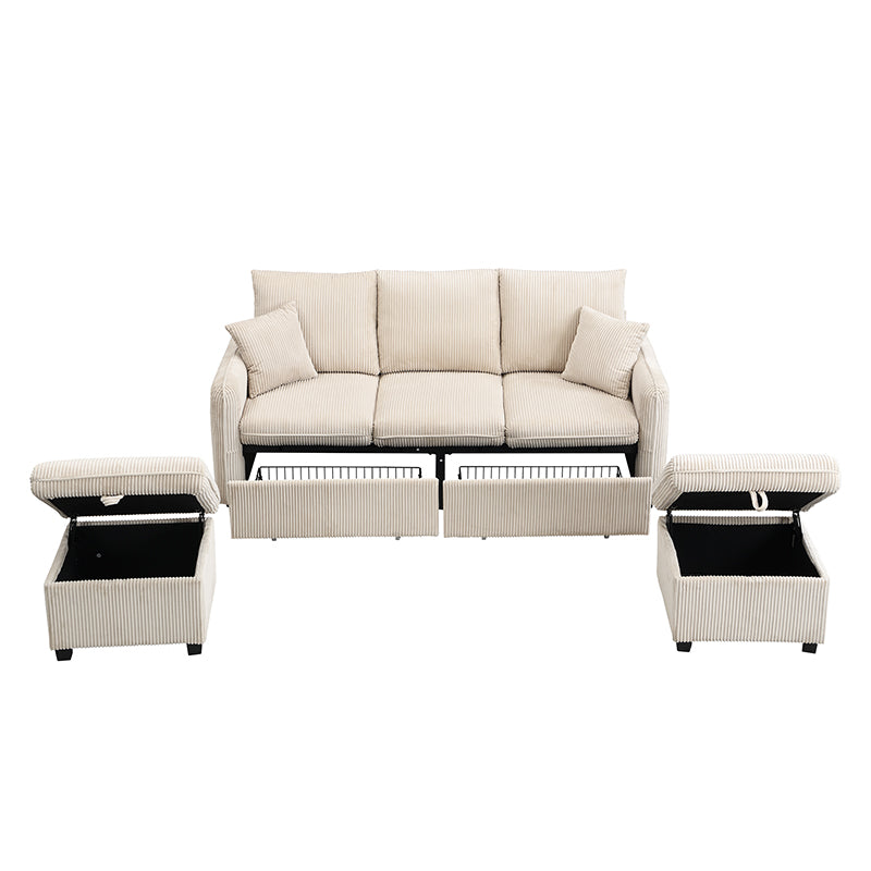 Logidon hoekbank U-vorm beige corduroy stof met opbergvak en slaapfunctie