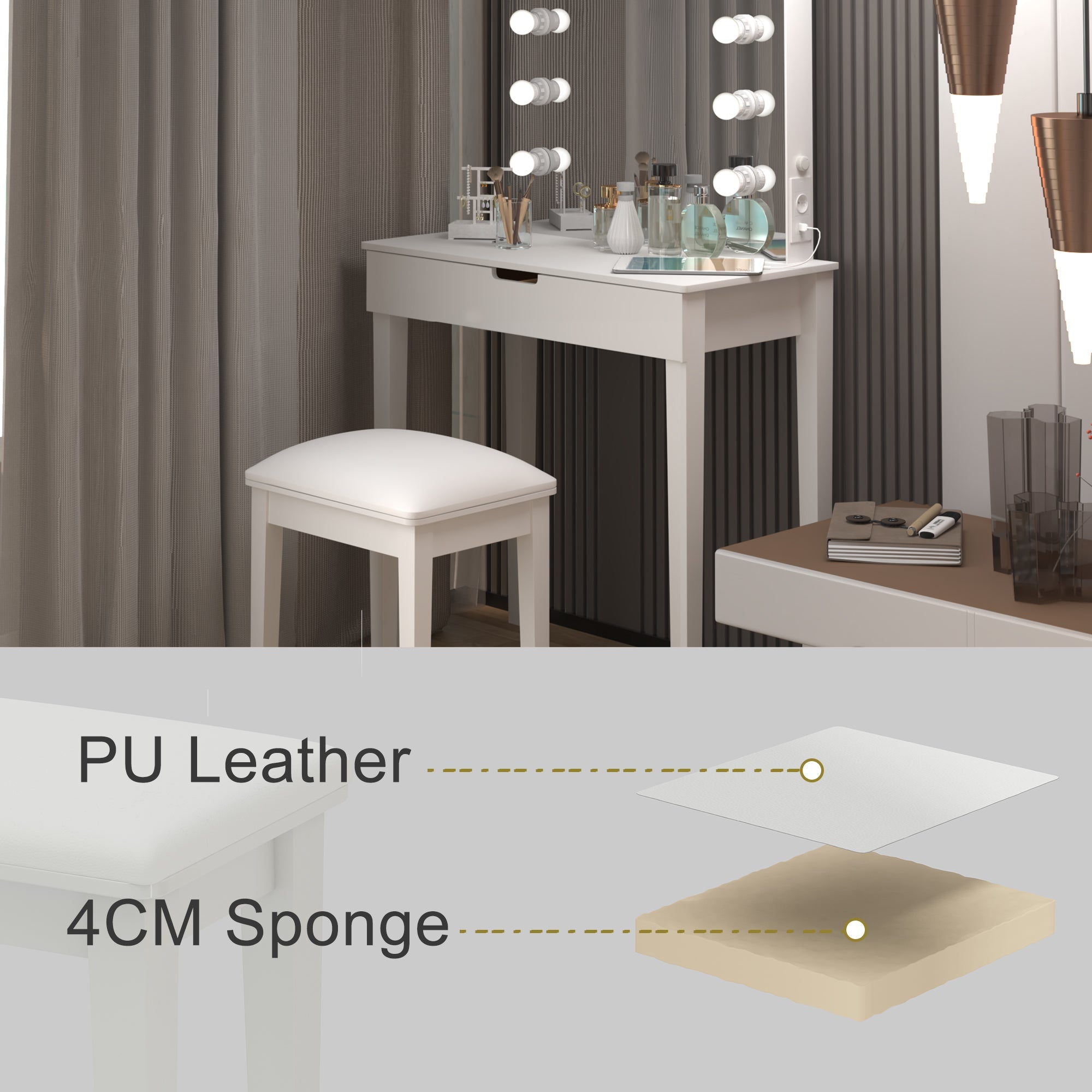 Logidon kaptafel met spiegel en stoel witte LED verlichting