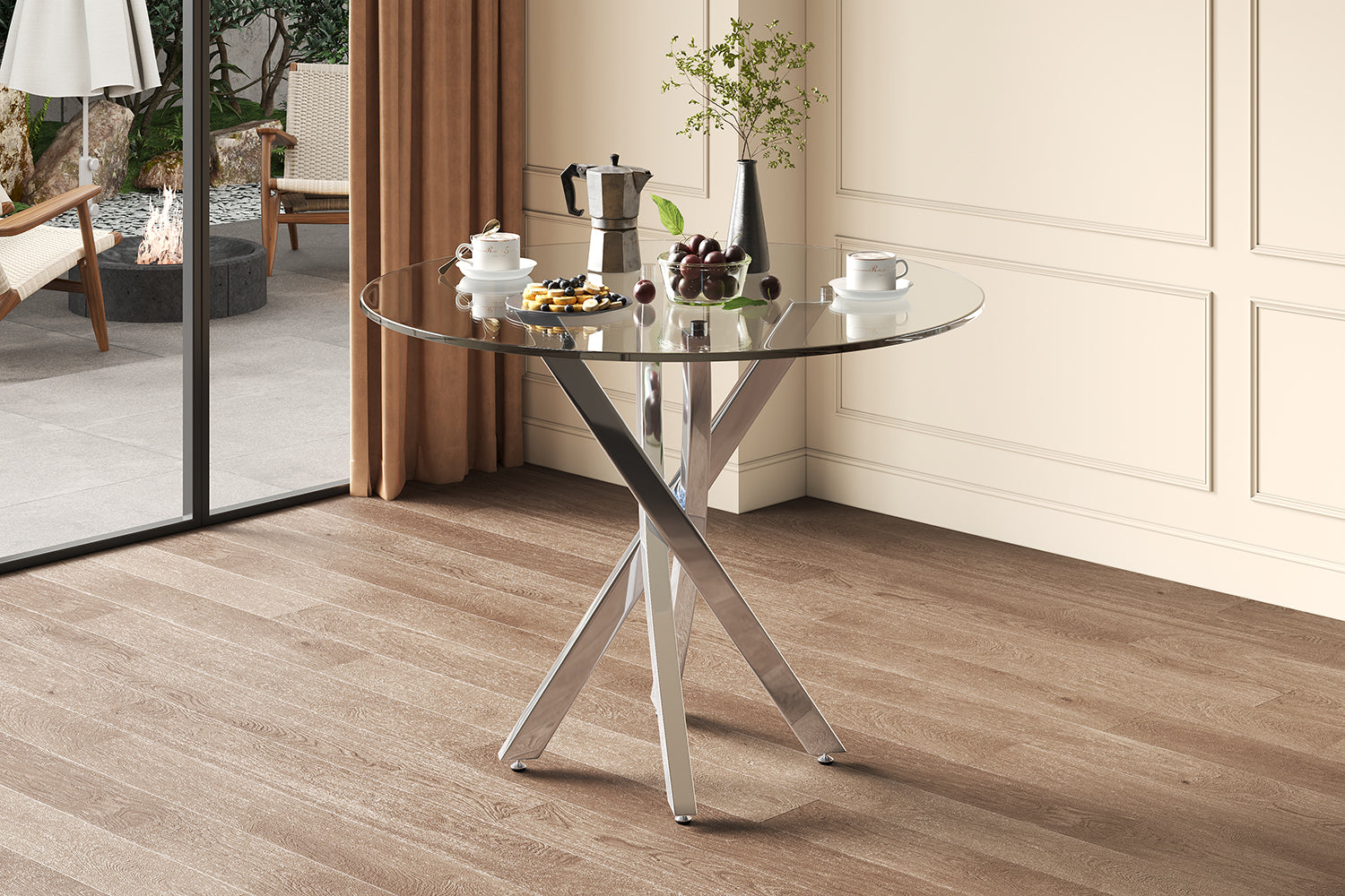 Logidon Dining Table Set Glass 80x80 cm Tempered Glass 2 Chairs Gray Silver
