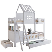 Logidon stapelbed 90x200 wit met dak, raam en 2 lades