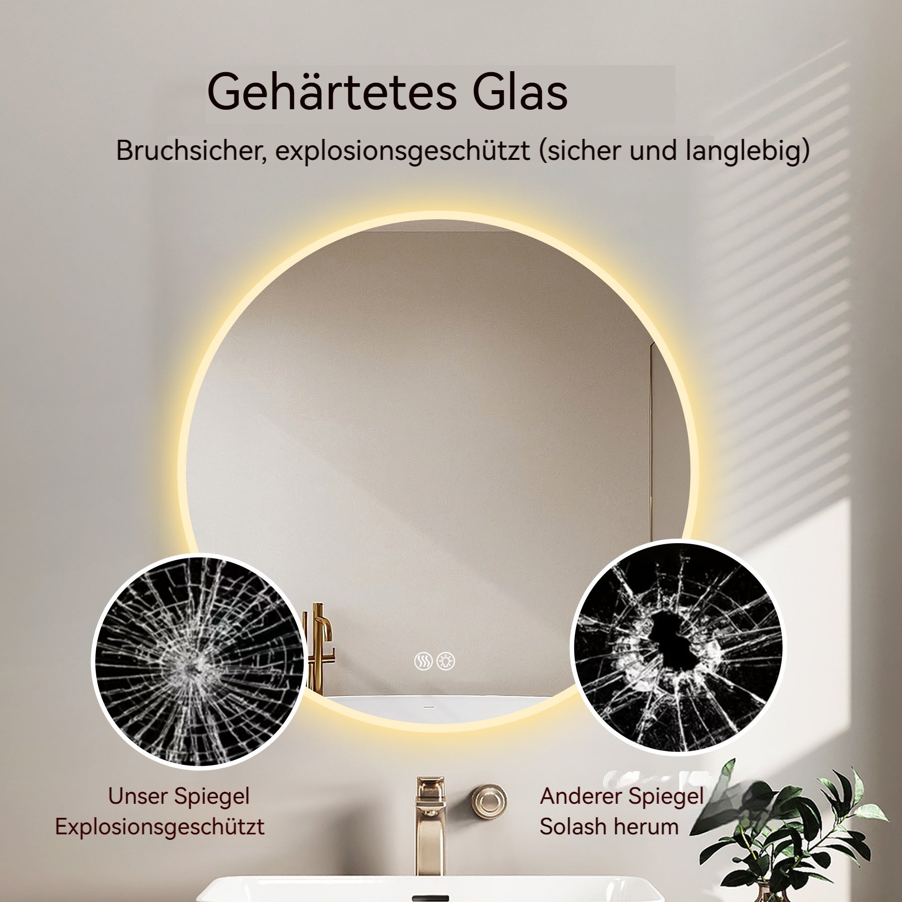 Logidon LED round mirror 70 cm silver anti-fog 3 color temperatures