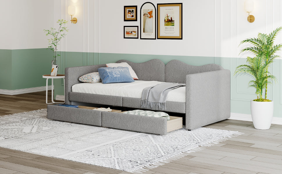 Logidon gestoffeerd bed 90x200 grijze slaapbank met 2 lades