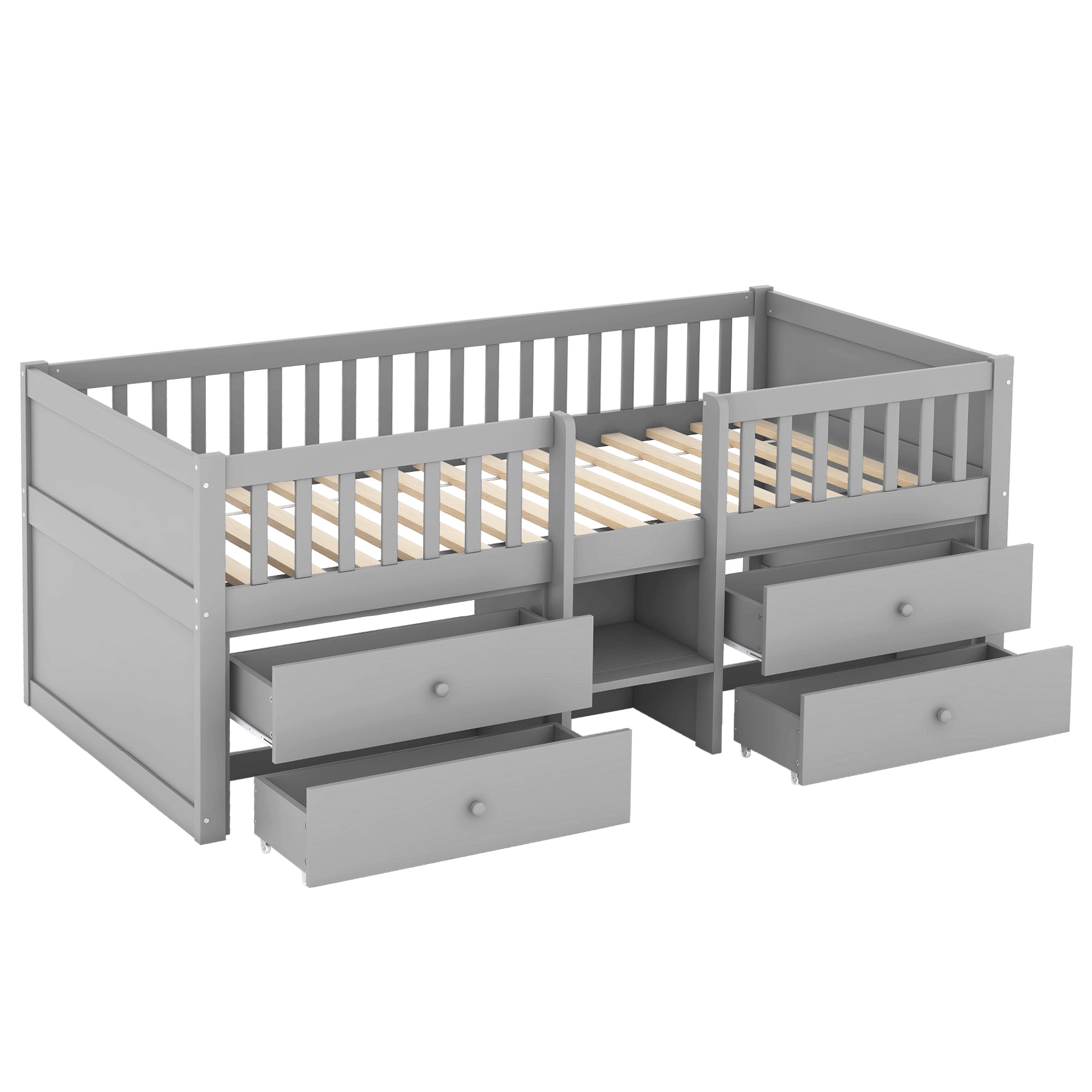 Logidon halfhoogsbed 90x200 grijs met 4 ladenrailing