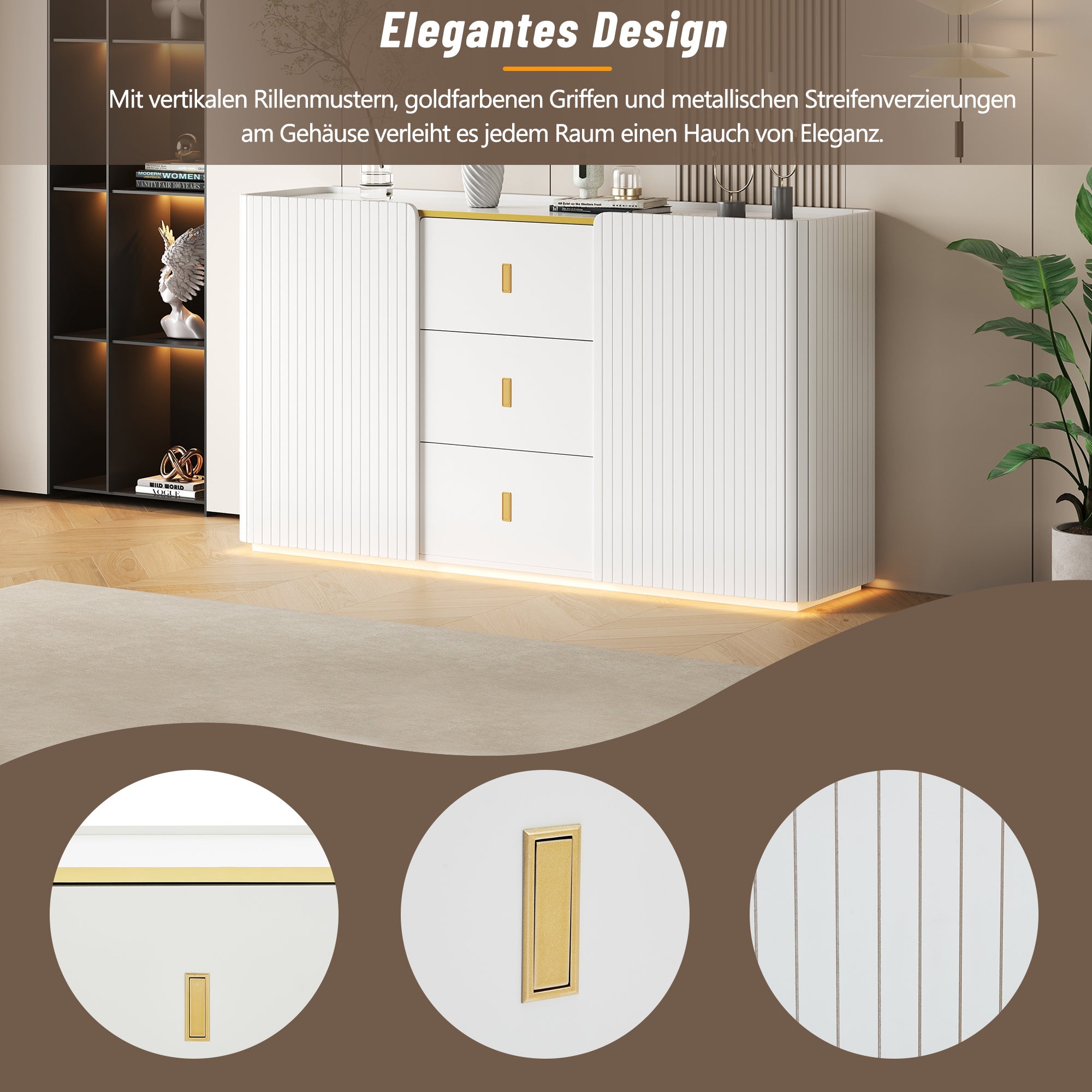 Logidon LED sideboard 150 cm white RGB lighting 2 doors