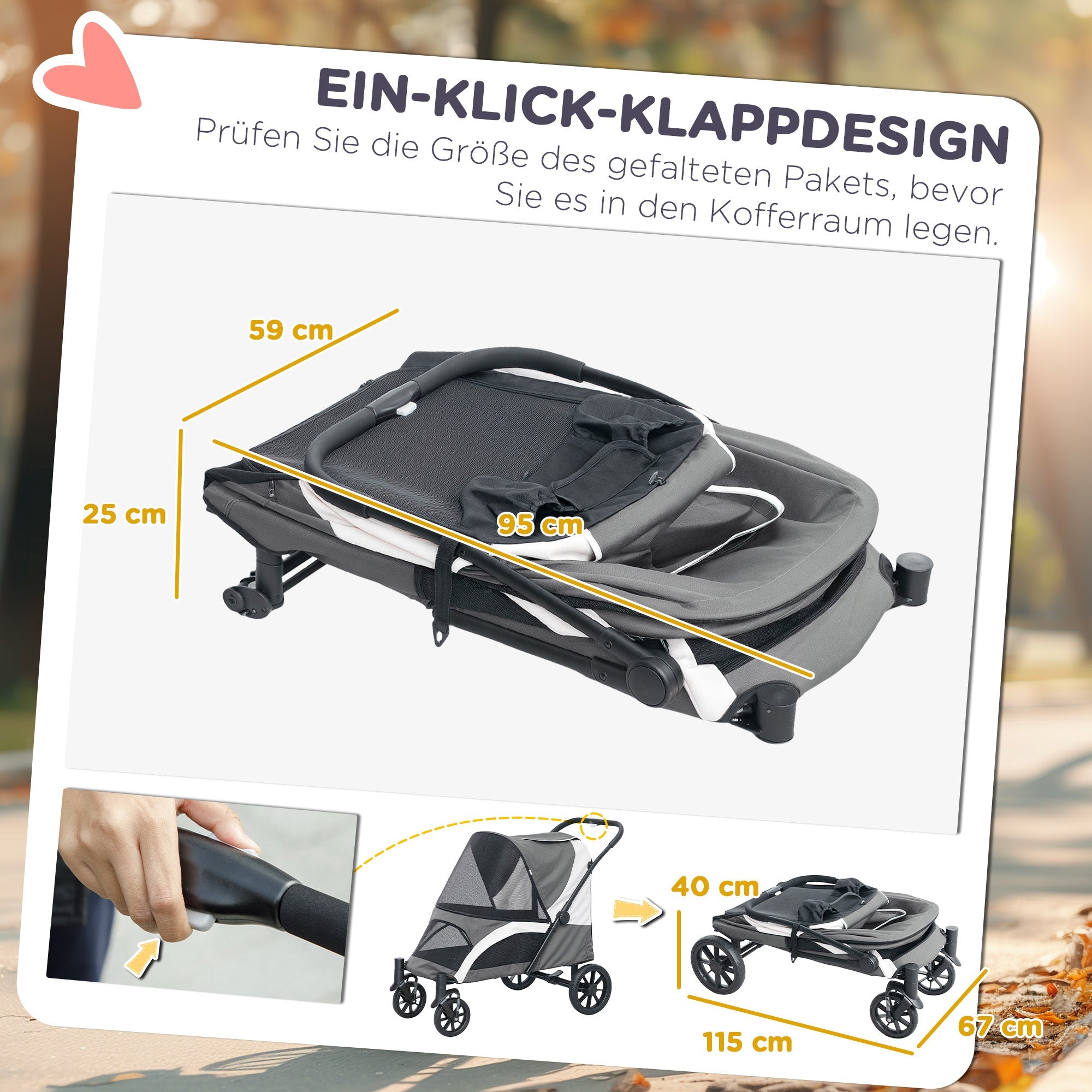 Logidon dog stroller foldable up to 30 kg dark gray cushion mesh window