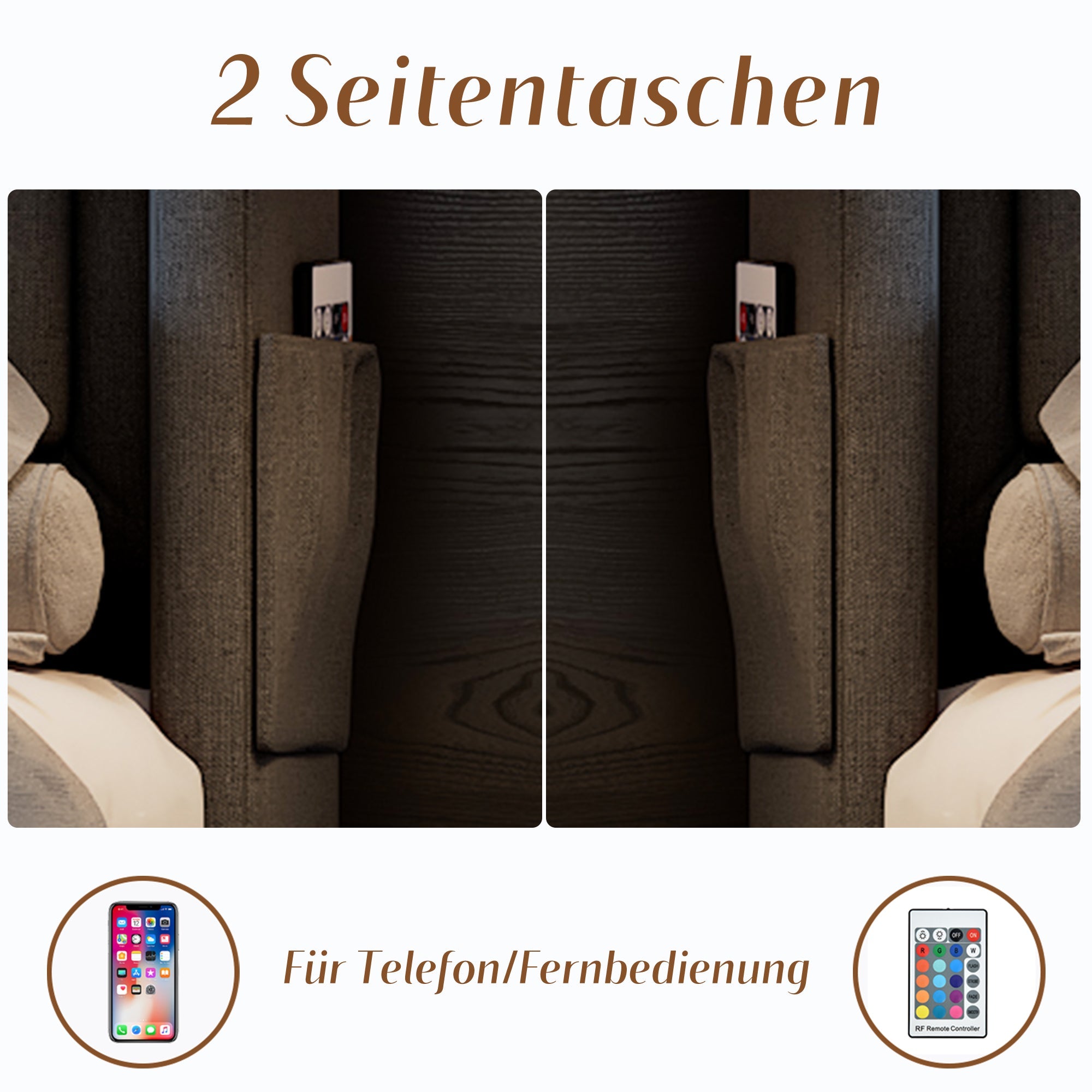 Logidon gestoffeerd bed 140x200 LED-hoofdeinde, USB-C, 4 laden, grijs