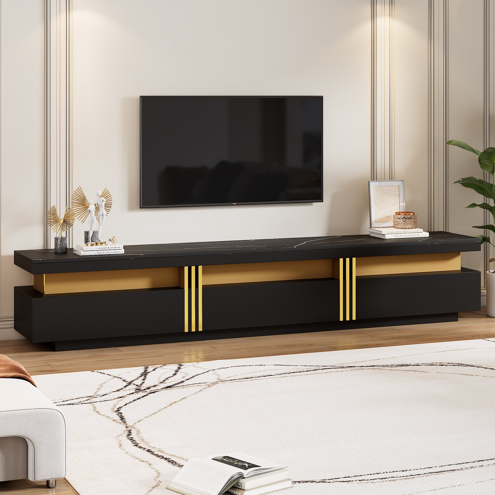Logidon Zwarte tv-wandmeubelset 2 tv-kast salontafel marmerlook
