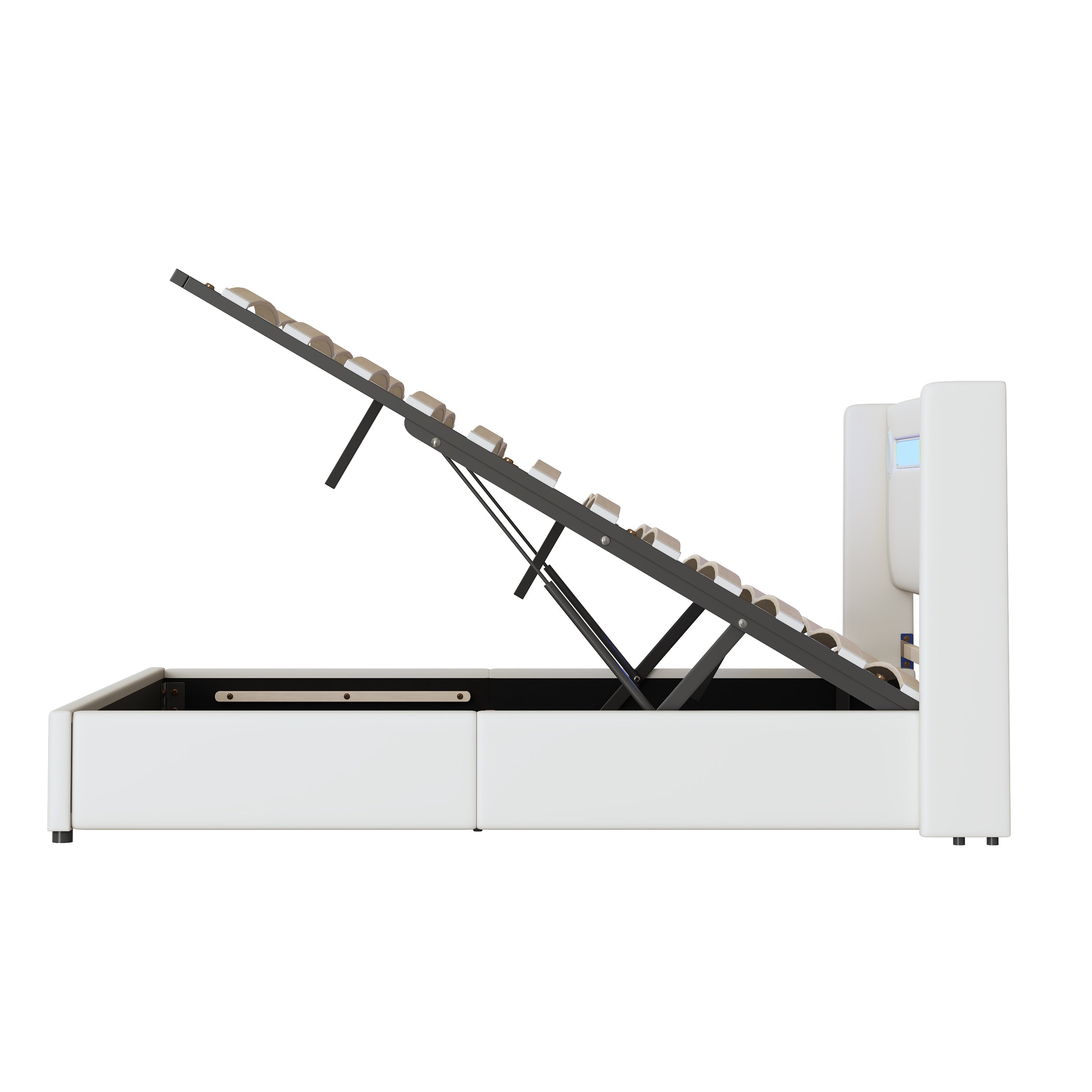 Logidon gestoffeerd bed 160x200 wit met LED lichtstrip Bluetooth USB
