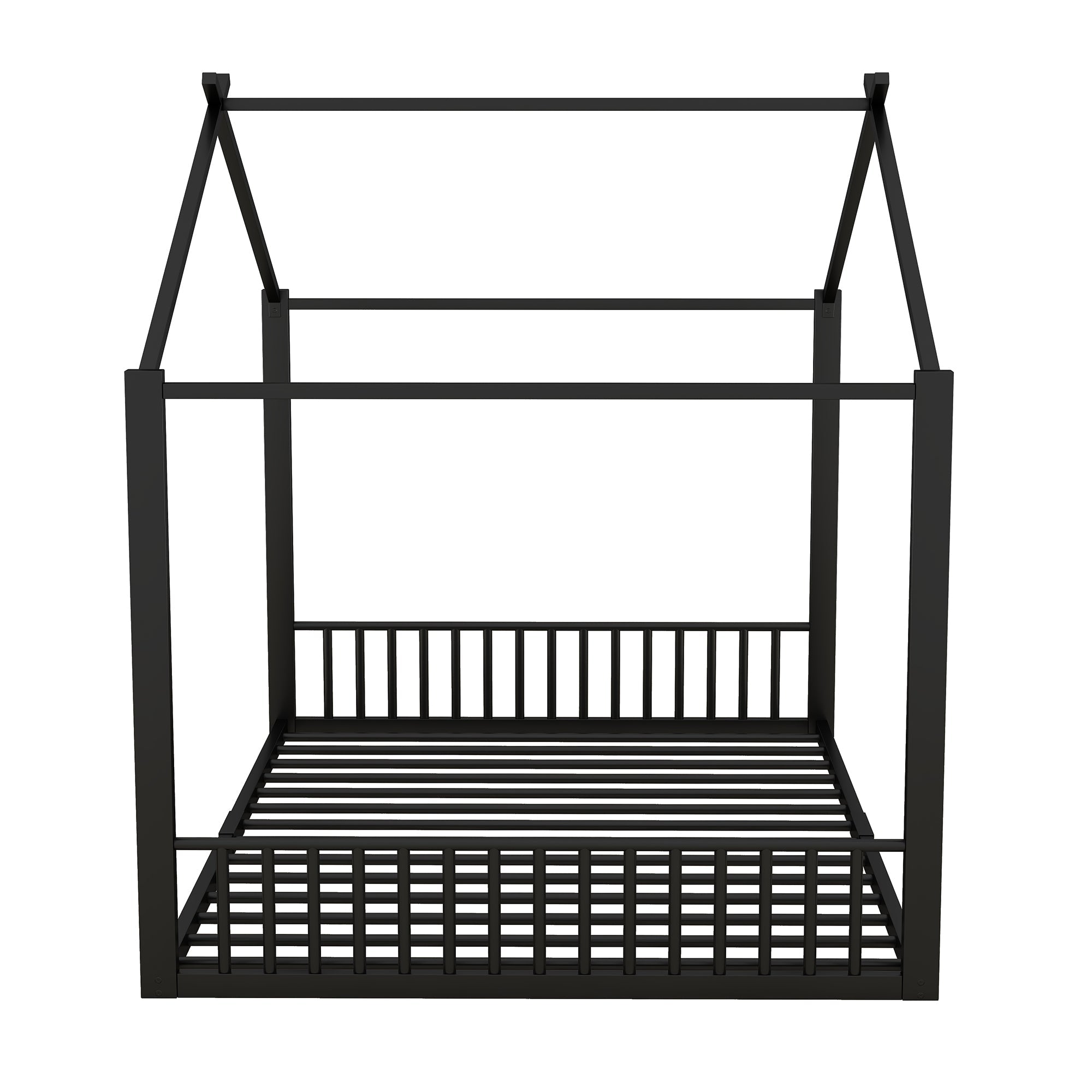 Logidon 140x200cm plat bed huisbed met ijzeren frame zwart