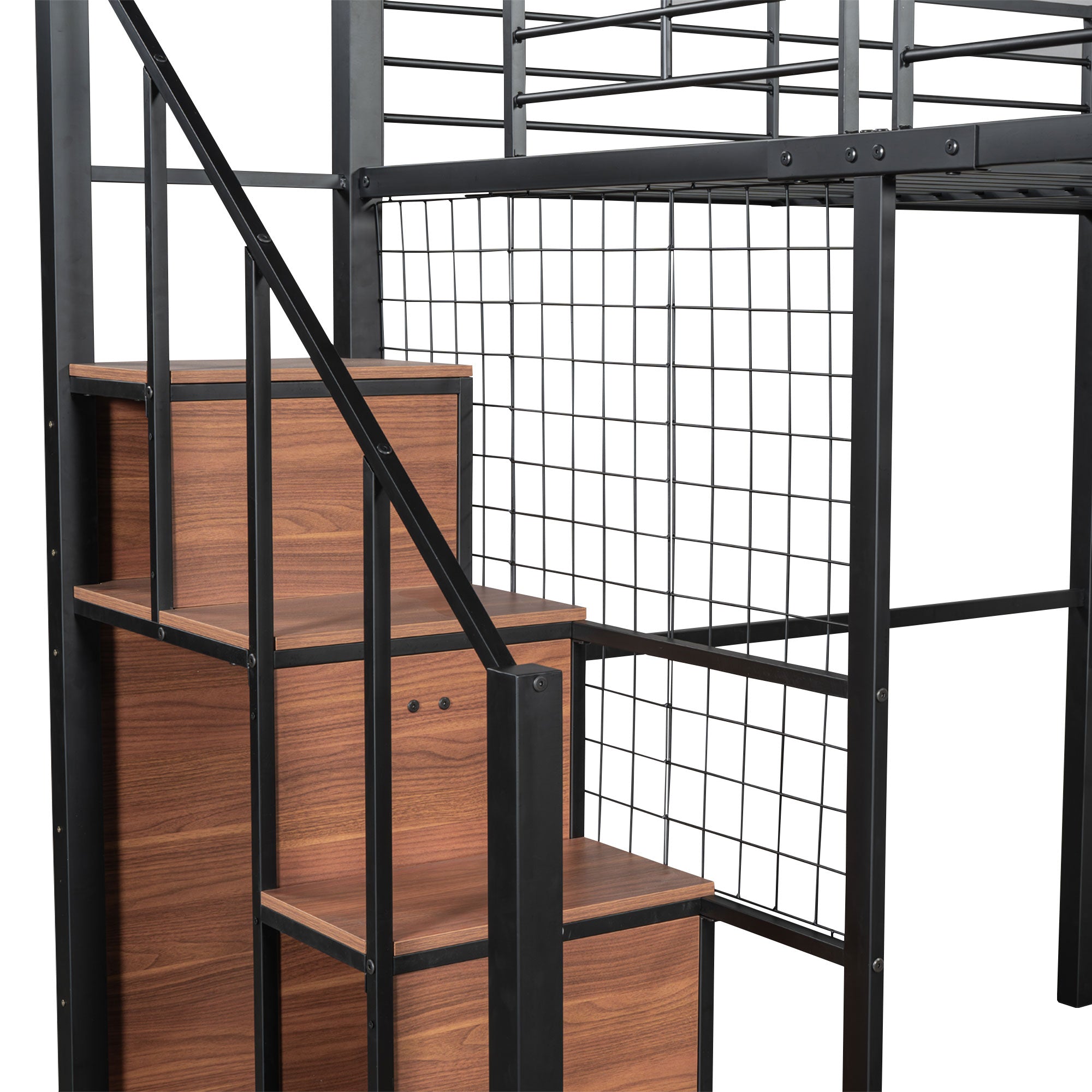 Logidon hoogslaper 140x200 met veiligheidsladder metalen frame zwart