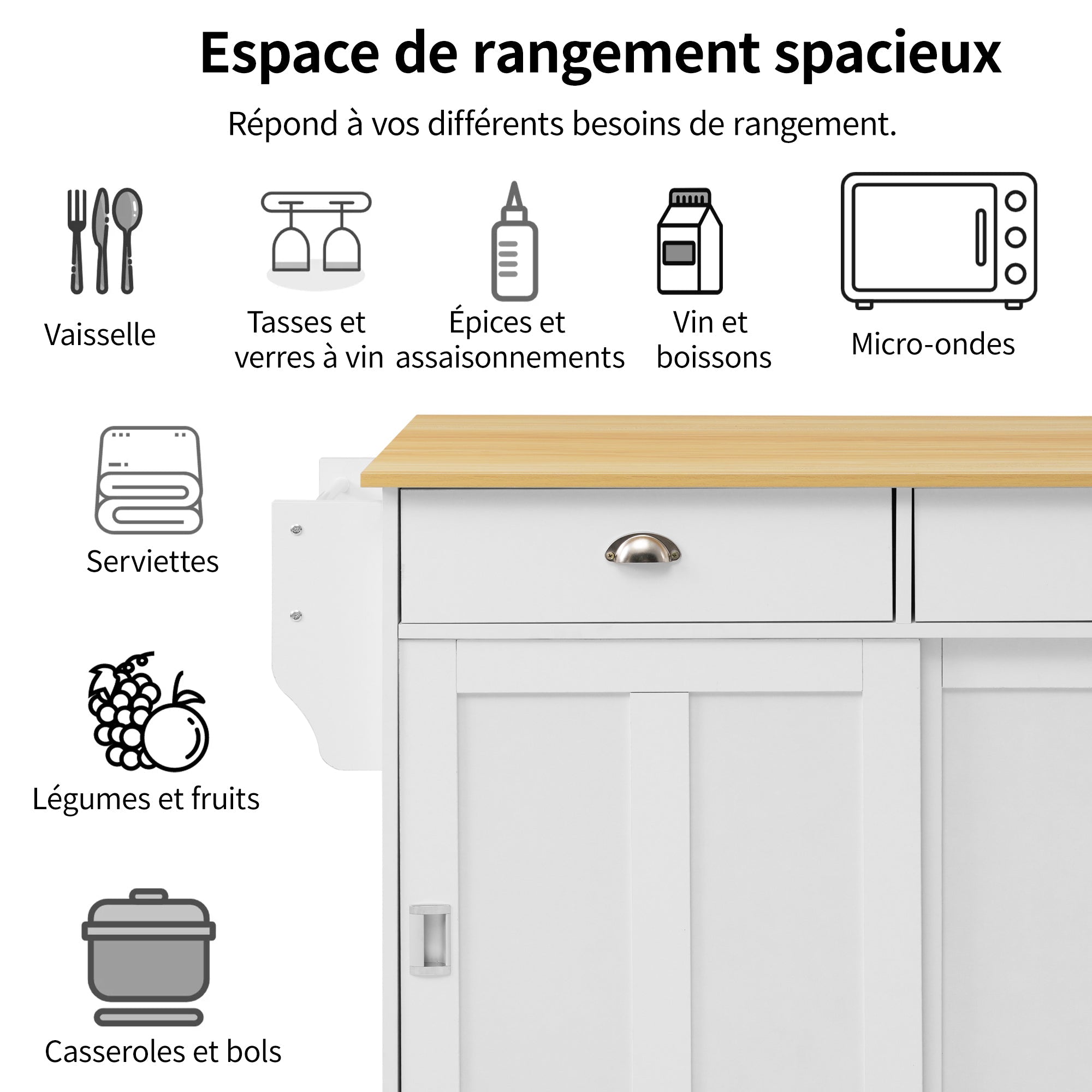 Logidon Dining Room Trolley Sideboard with Folding Table White/Natural Wood