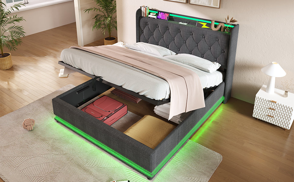 Logidon gestoffeerd bed tweepersoonsbed 360 Surround LED 160x200 grijs linnen