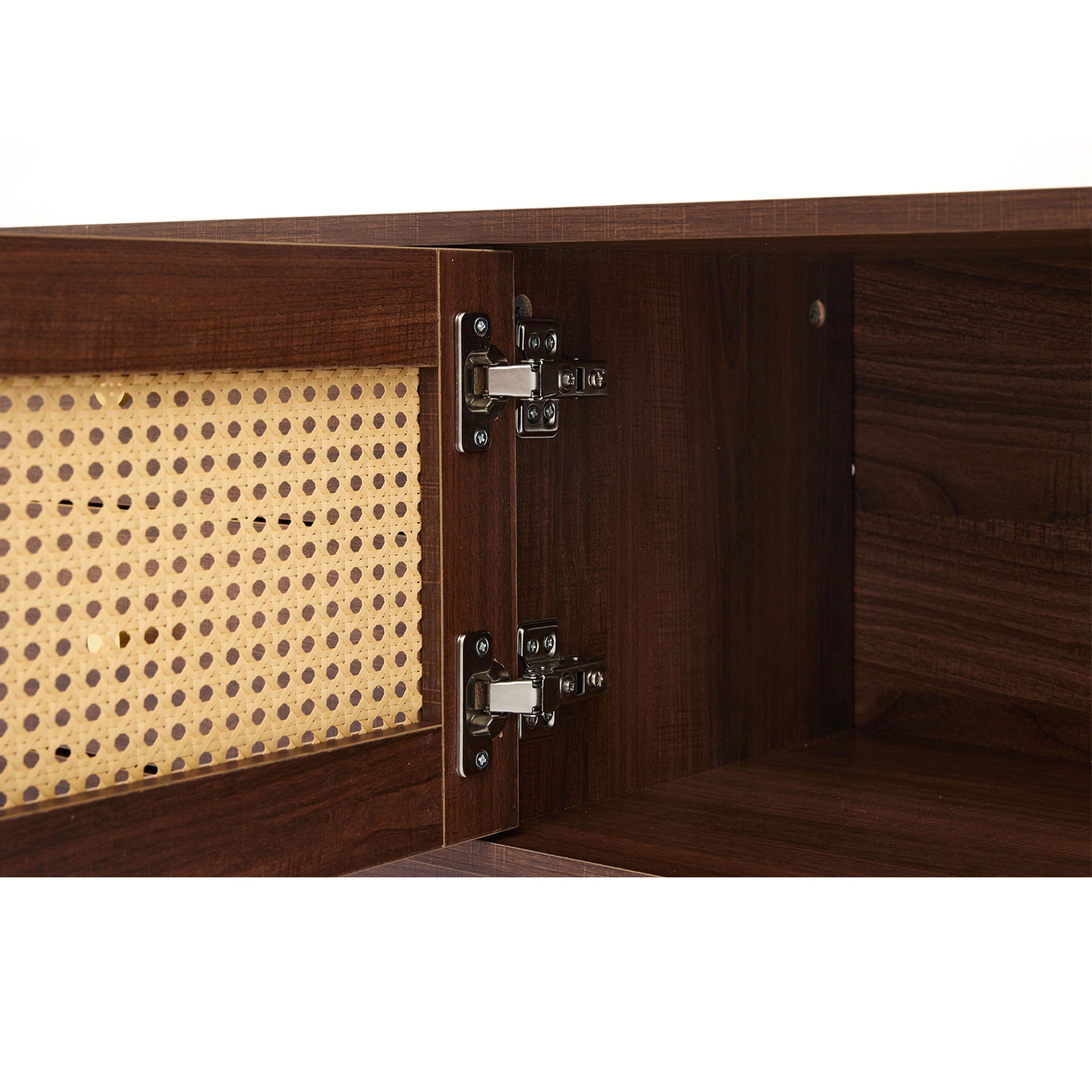 Logidon TV cabinet 180 cm dark wood look rattan doors cable management