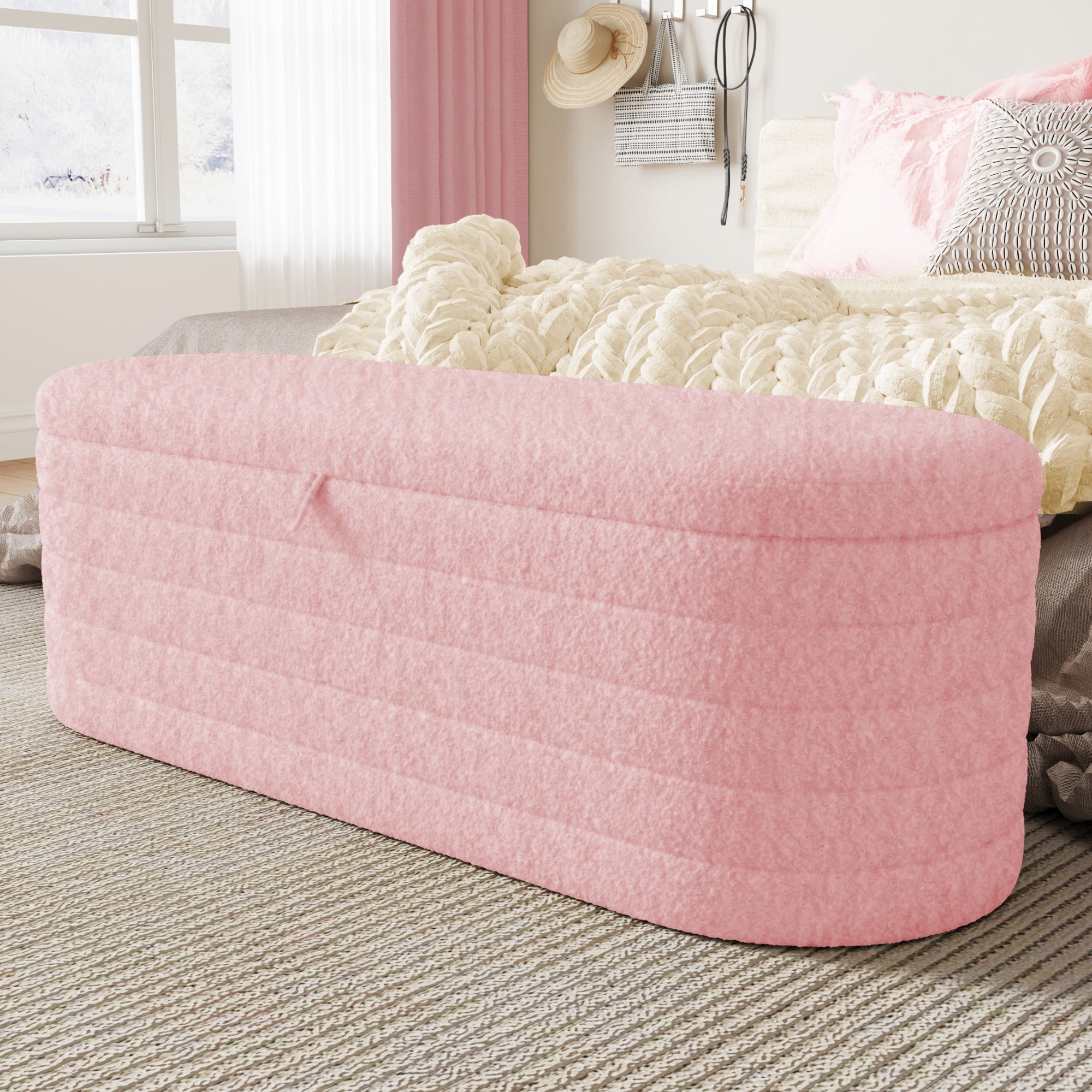 Logidon slaapbank en voetenbank 120x40 cm roze met opbergruimte