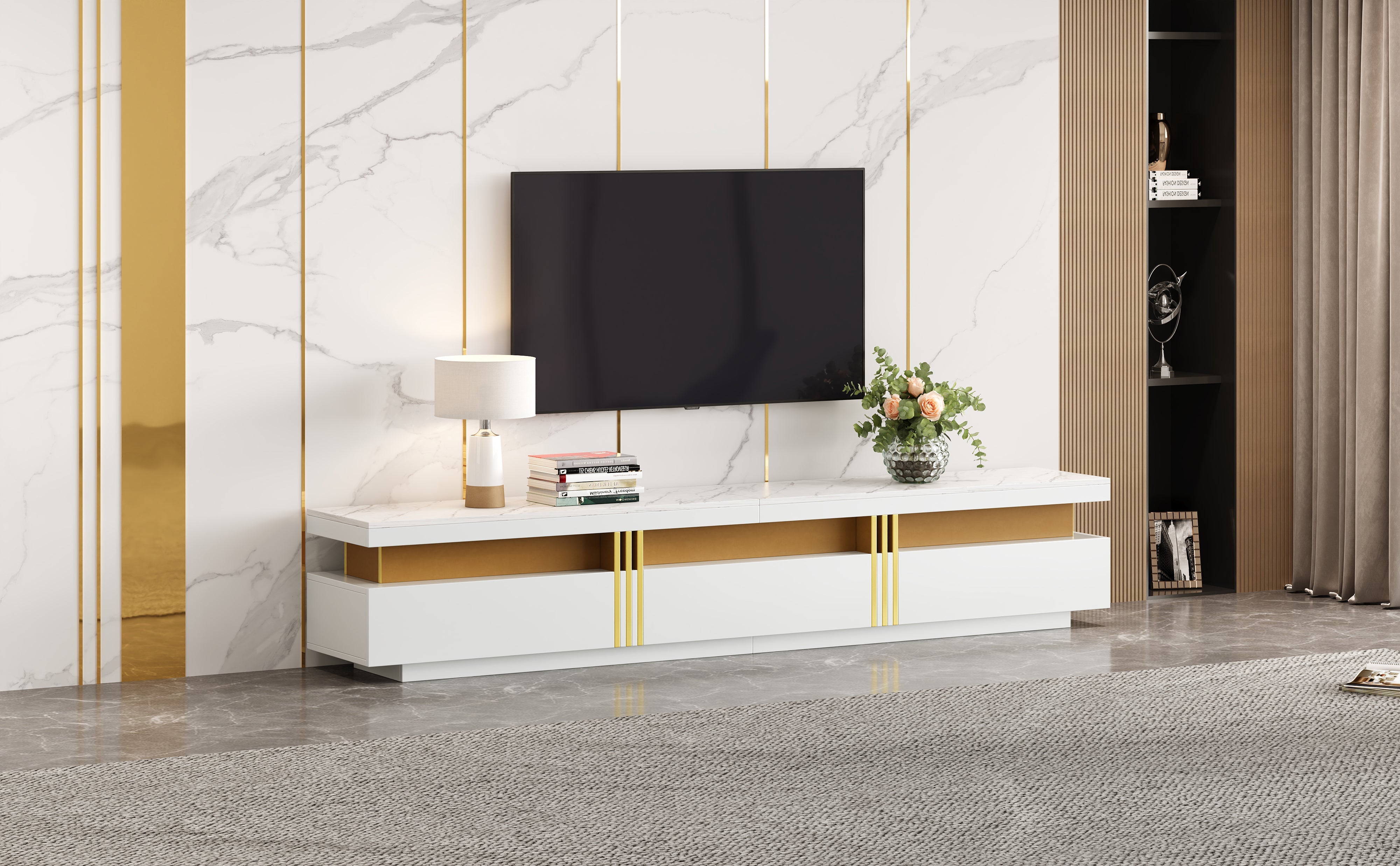 Logidon TV wandkastenset wit goud strepen multifunctioneel
