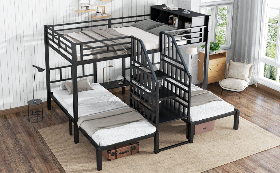 Logidon stapelbed ijzer zwart met drie slaapplaatsen 90x200cm