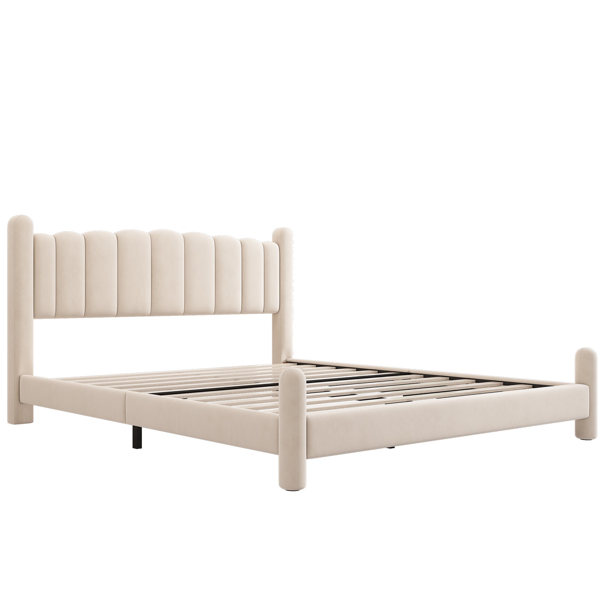 Logidon gestoffeerd bed 160x200 beige fluweel waaierhoofdeinde lattenbodem