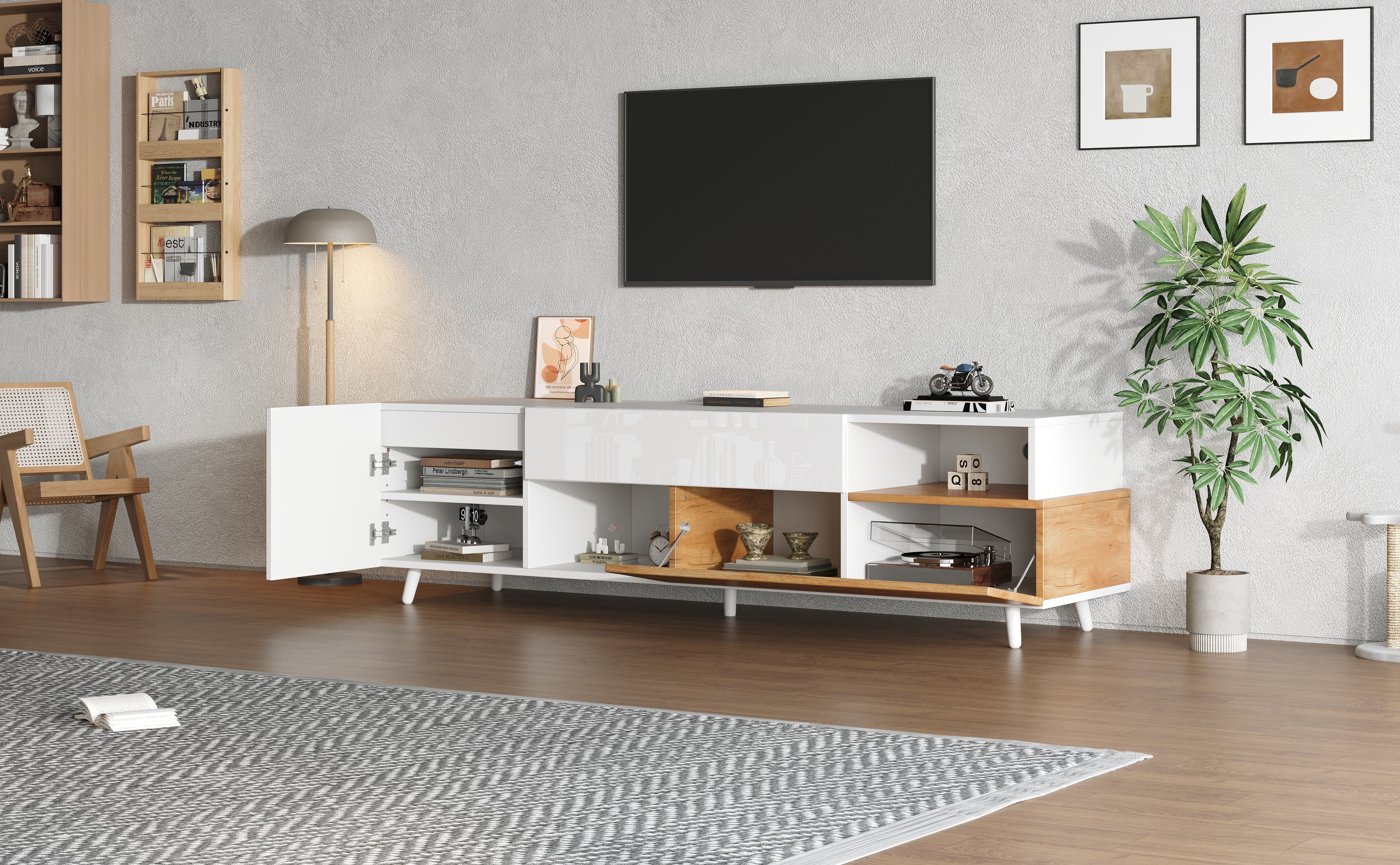 Logidon TV-meubel 180x38x50 cm witte houtlook deur en lade