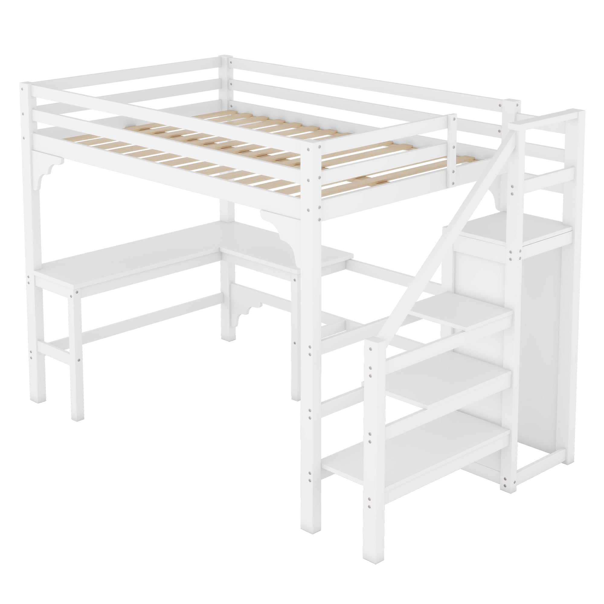 Logidon hoogslaper 140x200 cm wit met L-vormig bureau en opbergruimte