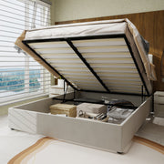 Logidon 160x200 cm gewatteerd bed beige met gasveer opbergruimte