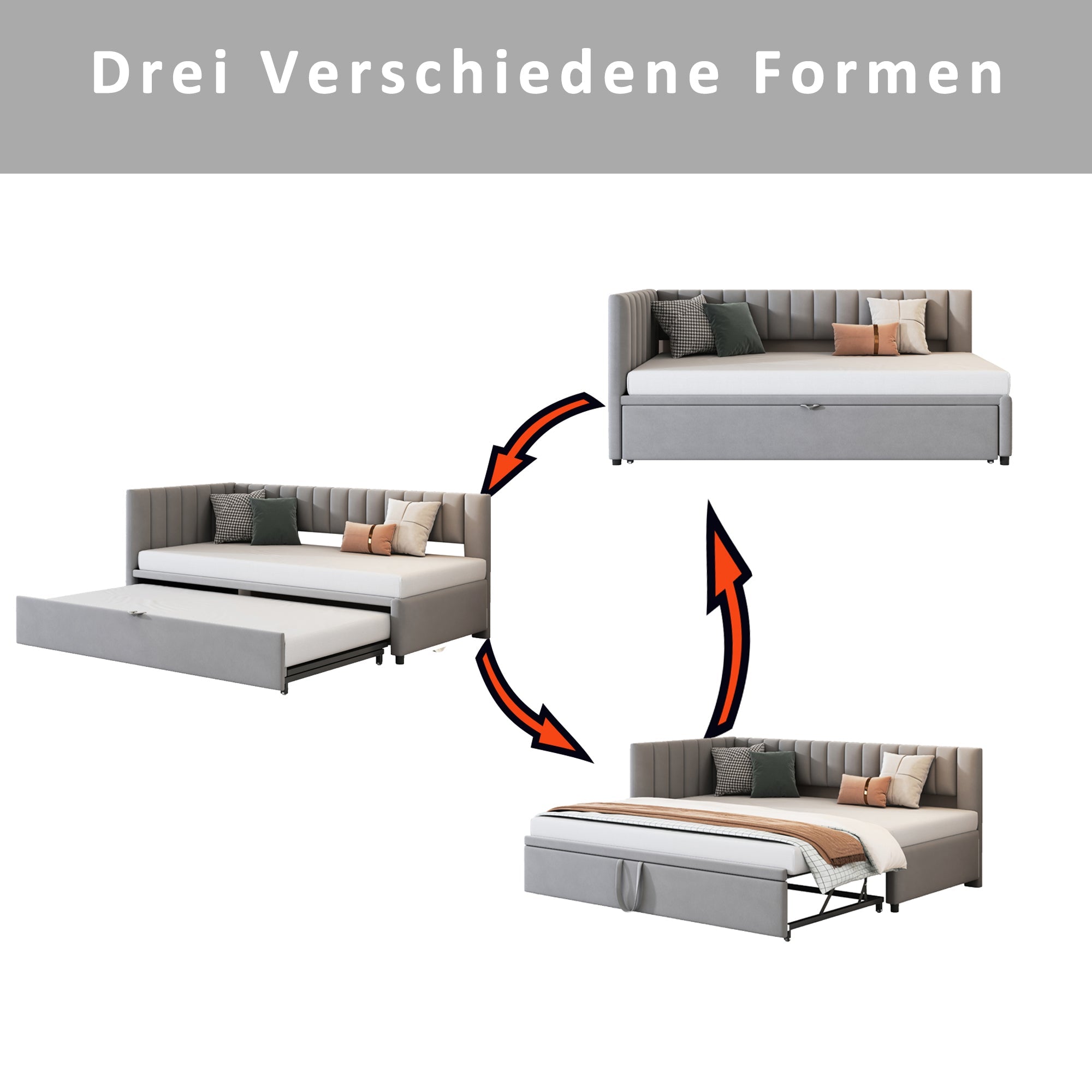 Logidon L-vorm slaapbank fluweelgrijs met onderschuifbed 90x200/180x200