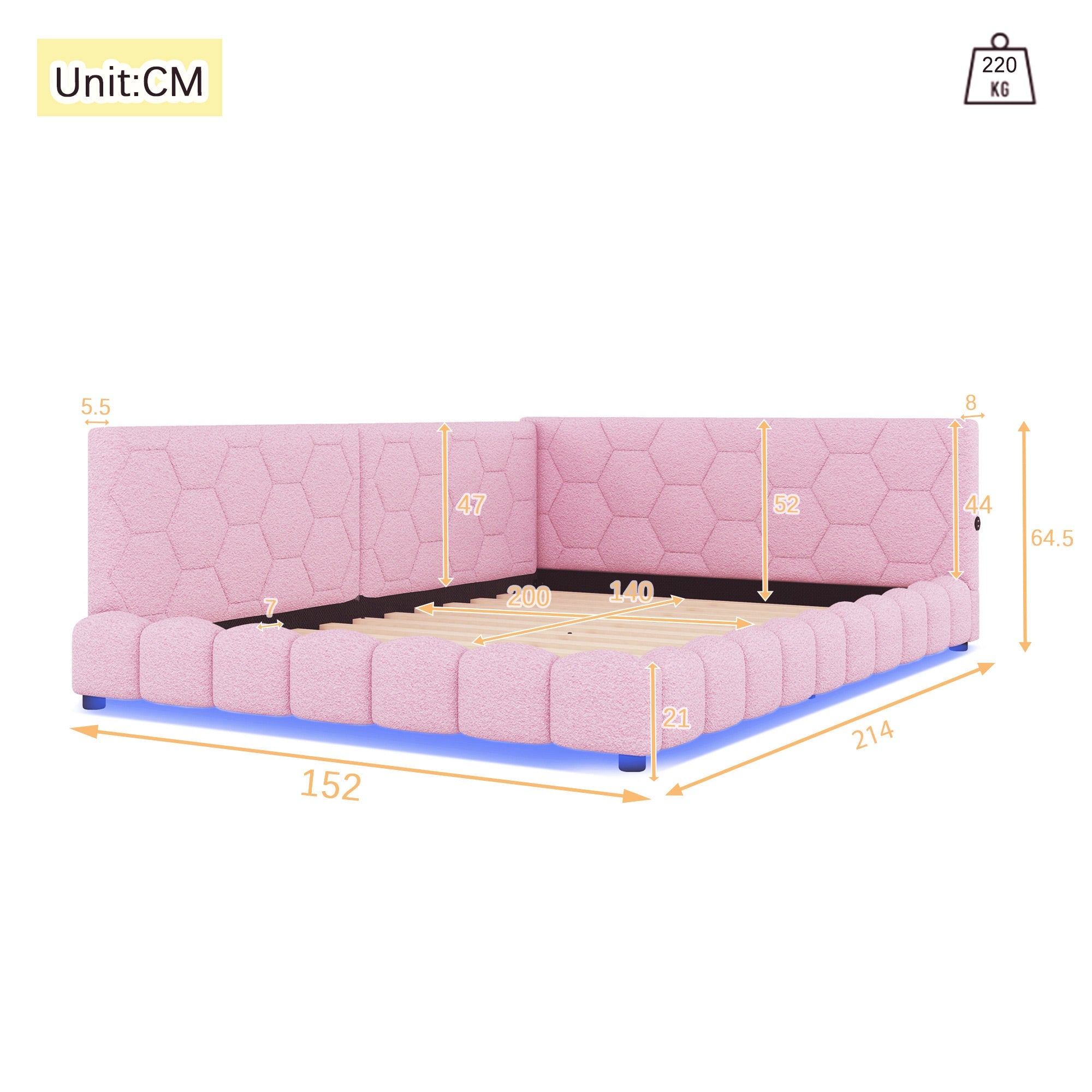 Logidon Daybed 140x200cm slaapbank roze fluweel met lattenbodem