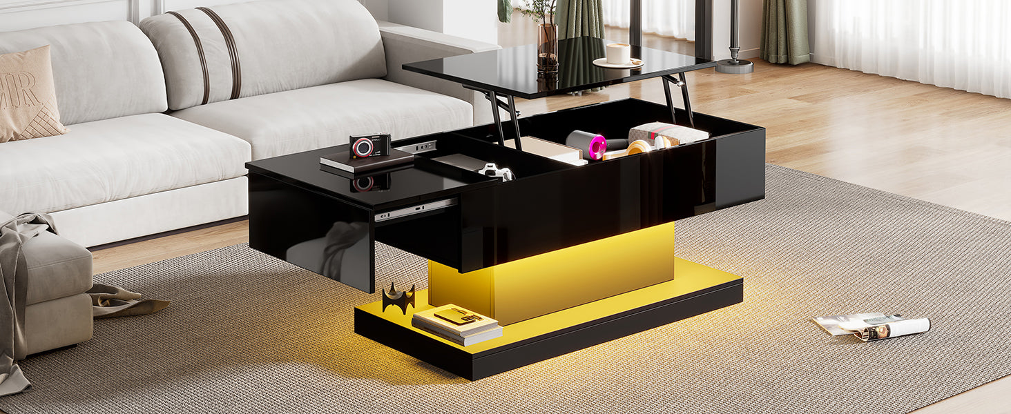 Logidon hoogglans liftsalontafel zwart 100x50x45 cm LED-verlichting