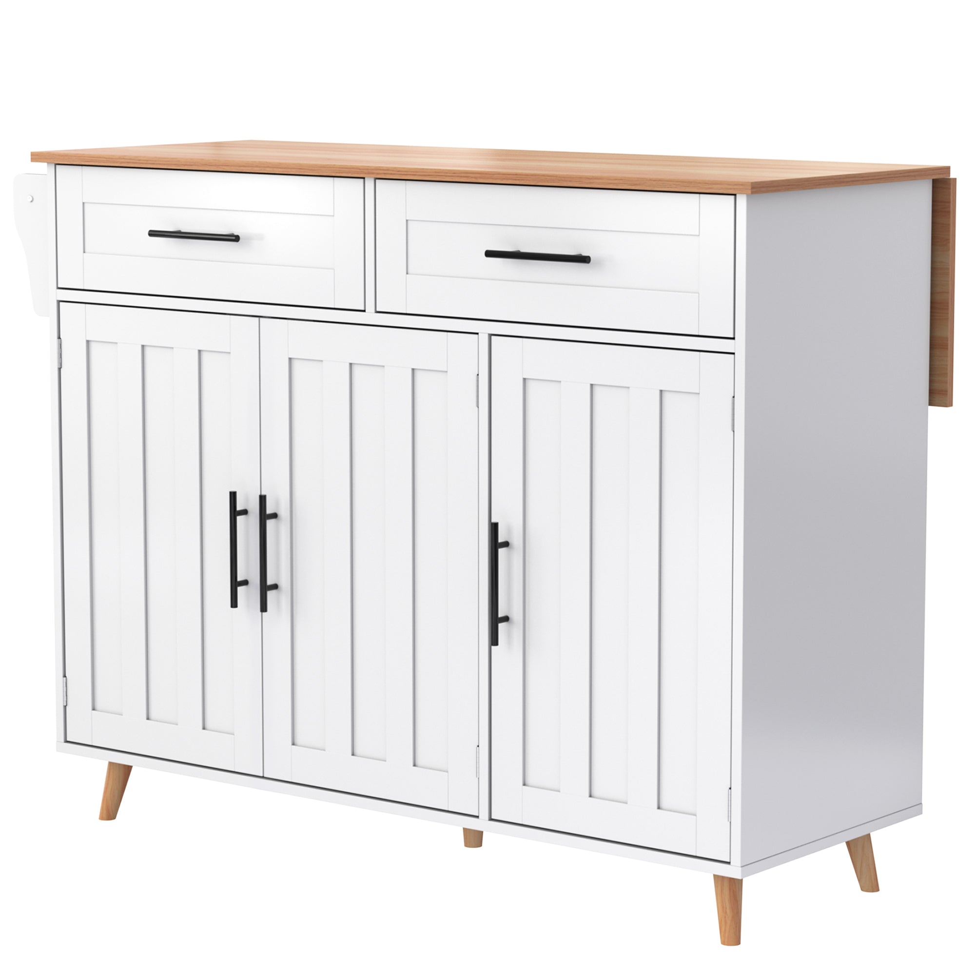 Logidon keukeneiland 129x46 cm met opklapbaar tafelblad, 5 wielen, wit