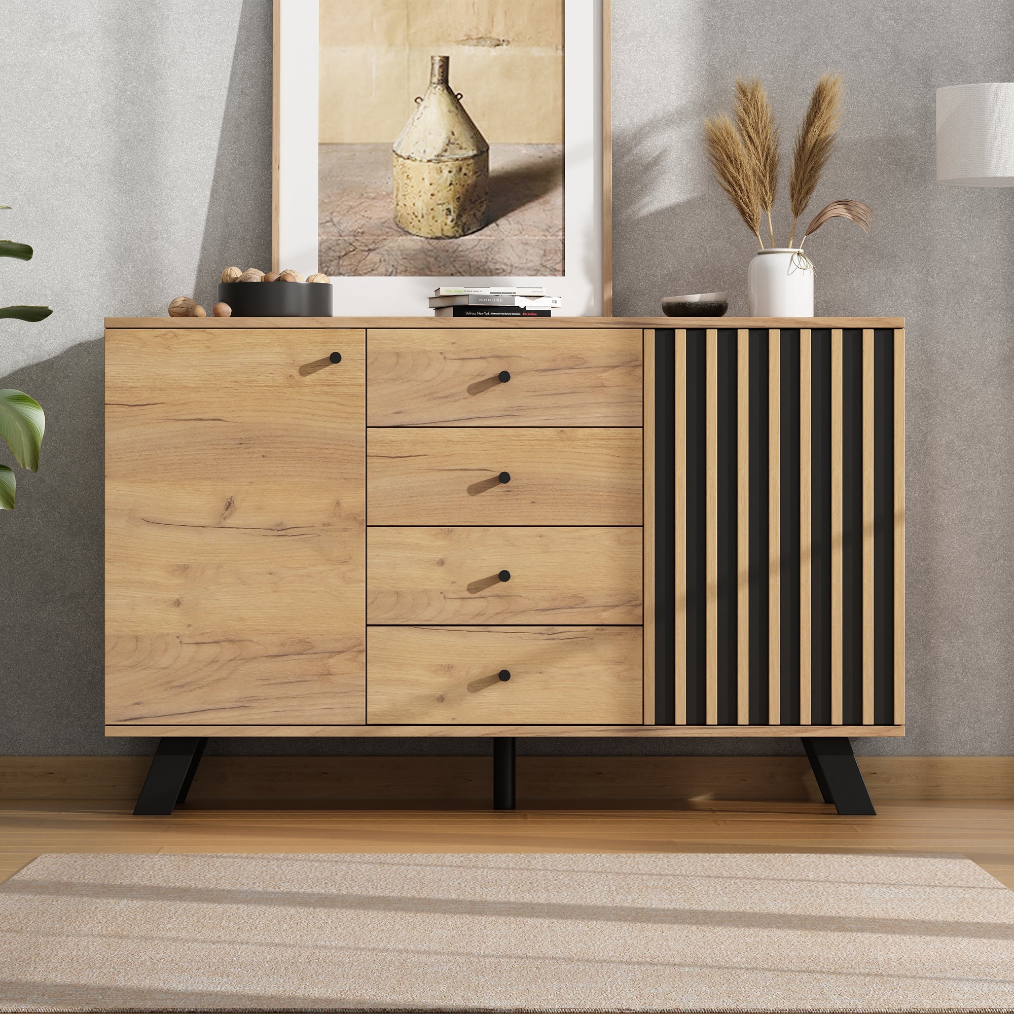 Logidon sideboard 120x38x75cm 4 drawers 2 doors hollow design