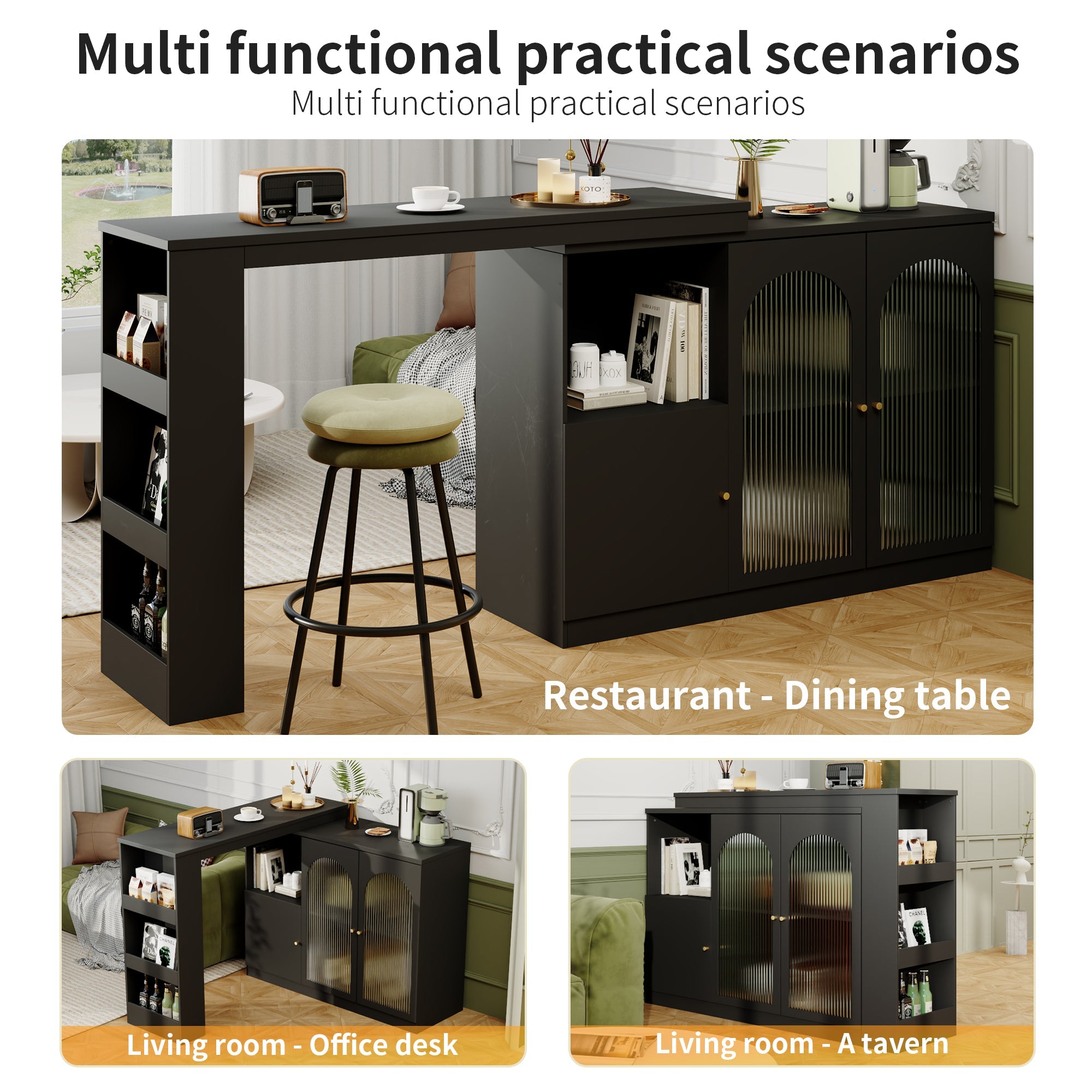 Logidon 360° Rotating Bar Table Black 120x40x97 cm Glass Doors