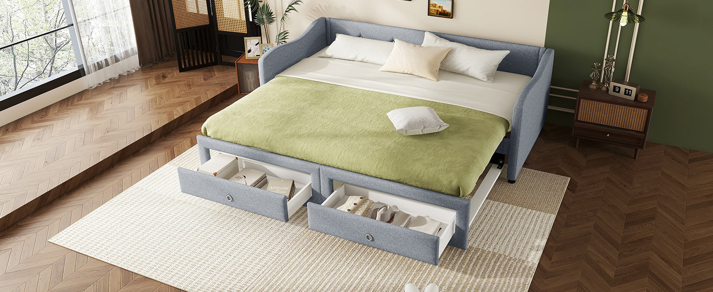 Logidon daybed 90x200 cm with pull-out bed, 2 drawers gray