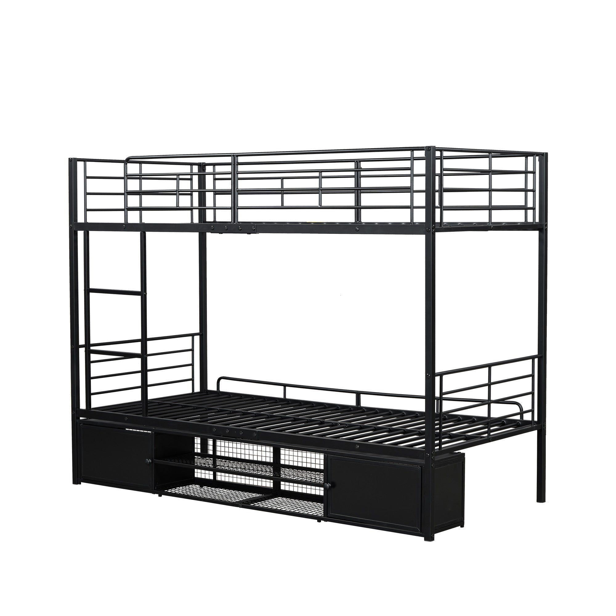 Logidon stapelbed ijzeren frame zwart 90x200 cm met schoenenrek